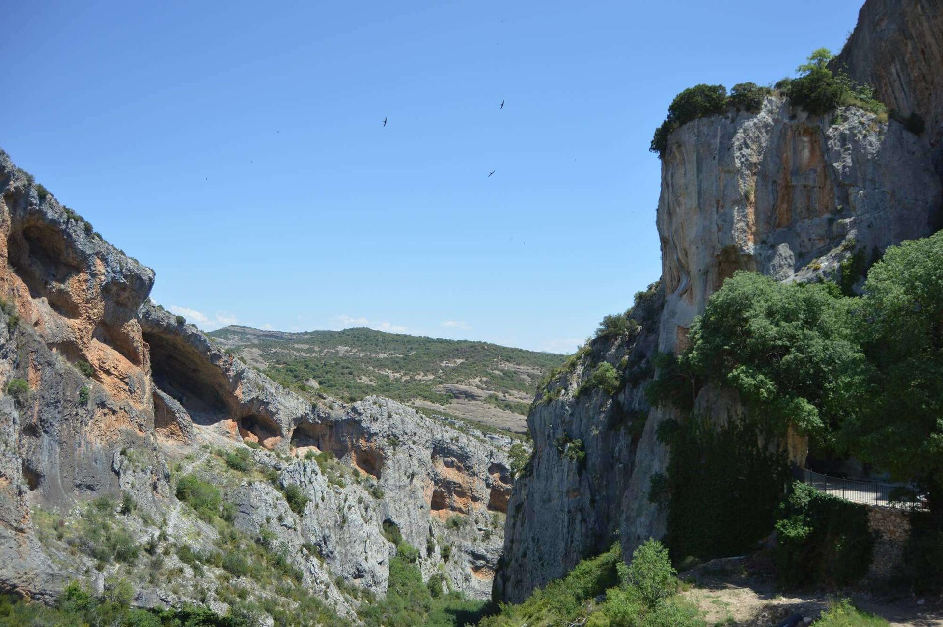 Sandstone cliffs and canyon walls of the Río Vero gorge in the Sierra de Guara, Aragon, Spain