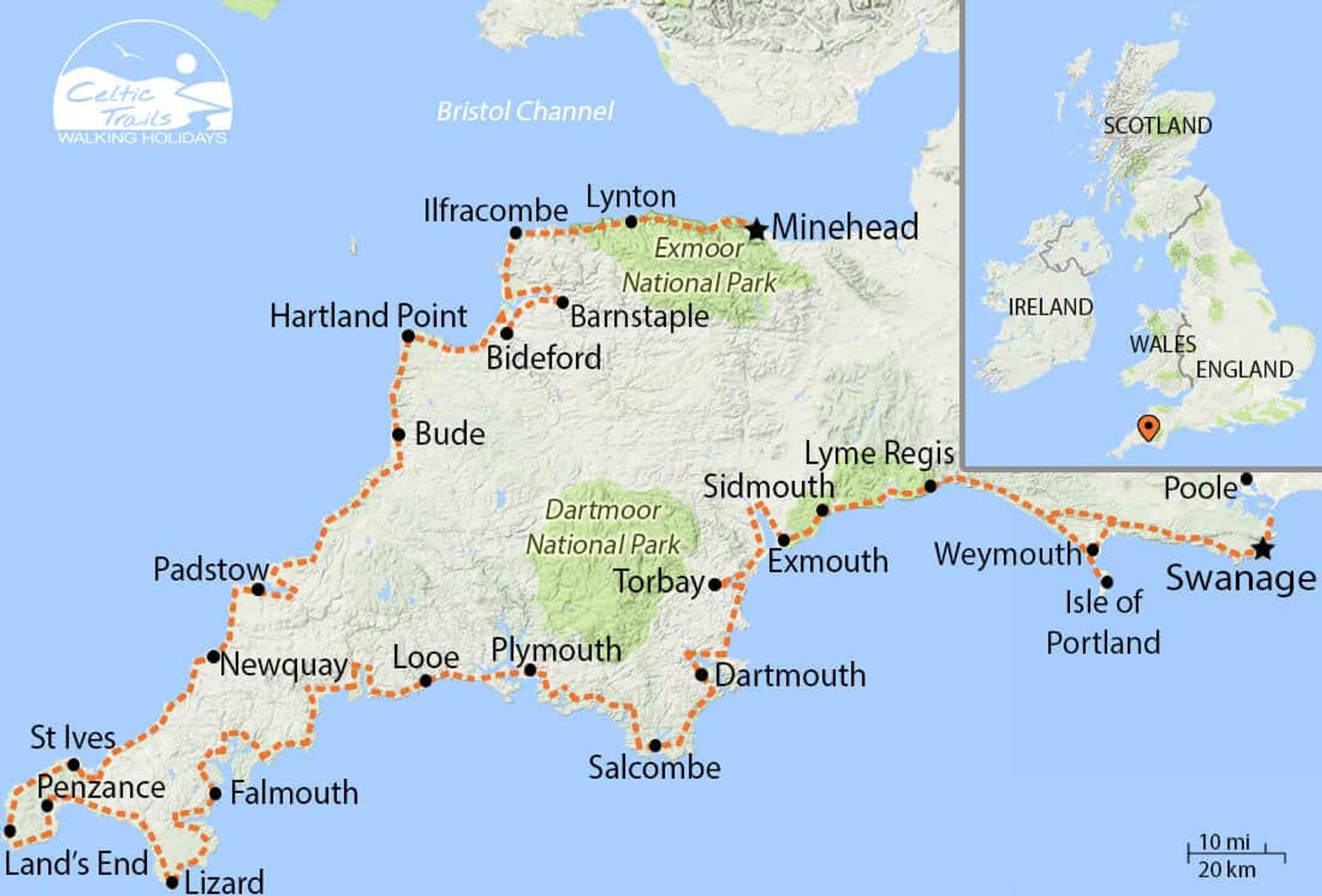 South West Coast Path walk map