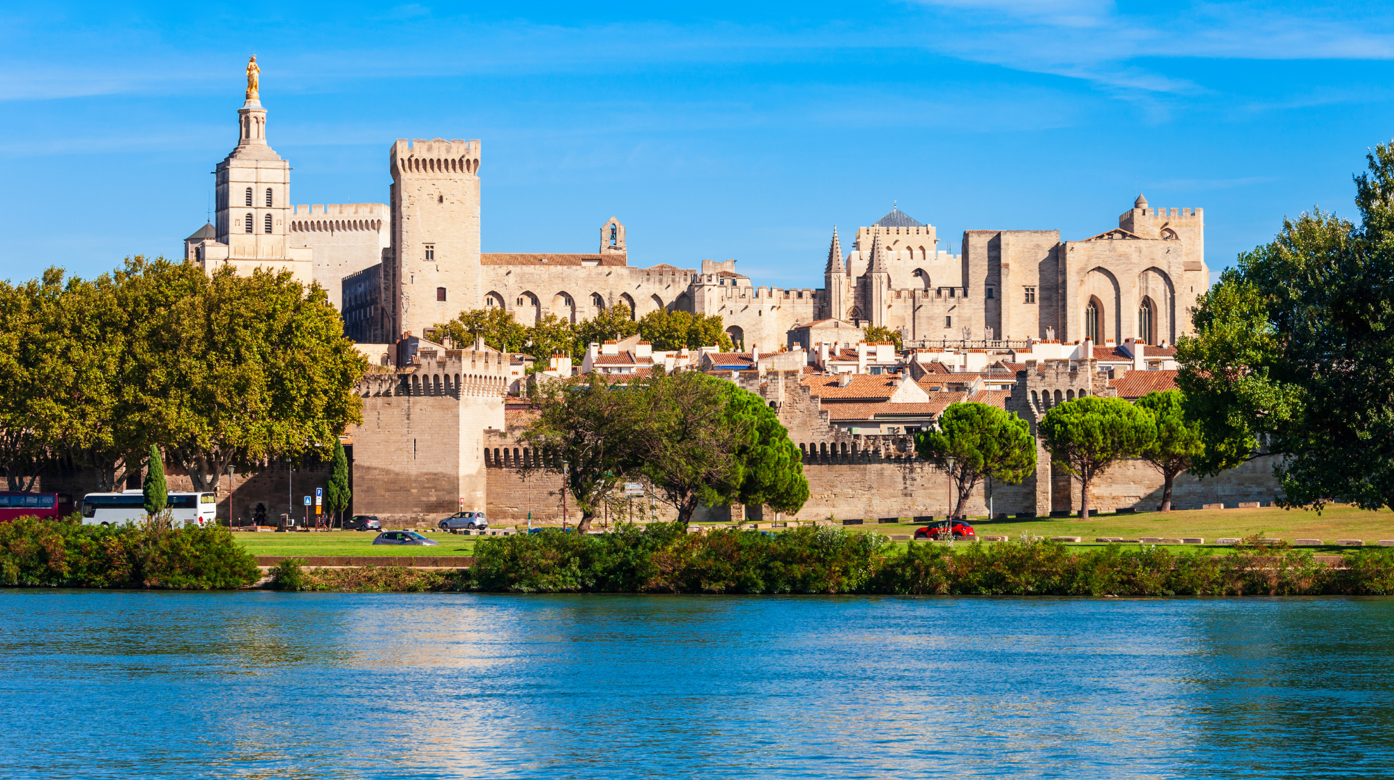 Palais des Papes and the historic centre of Avignon beside the Rhône