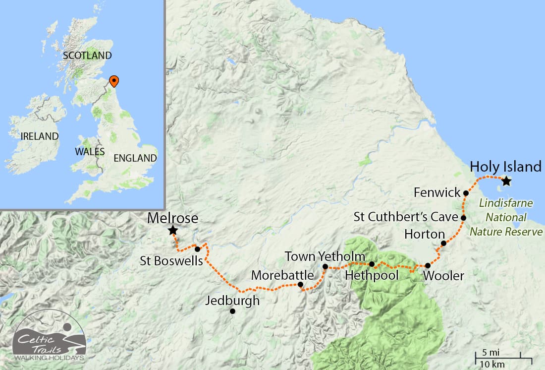 St Cuthberts Way walking holiday map