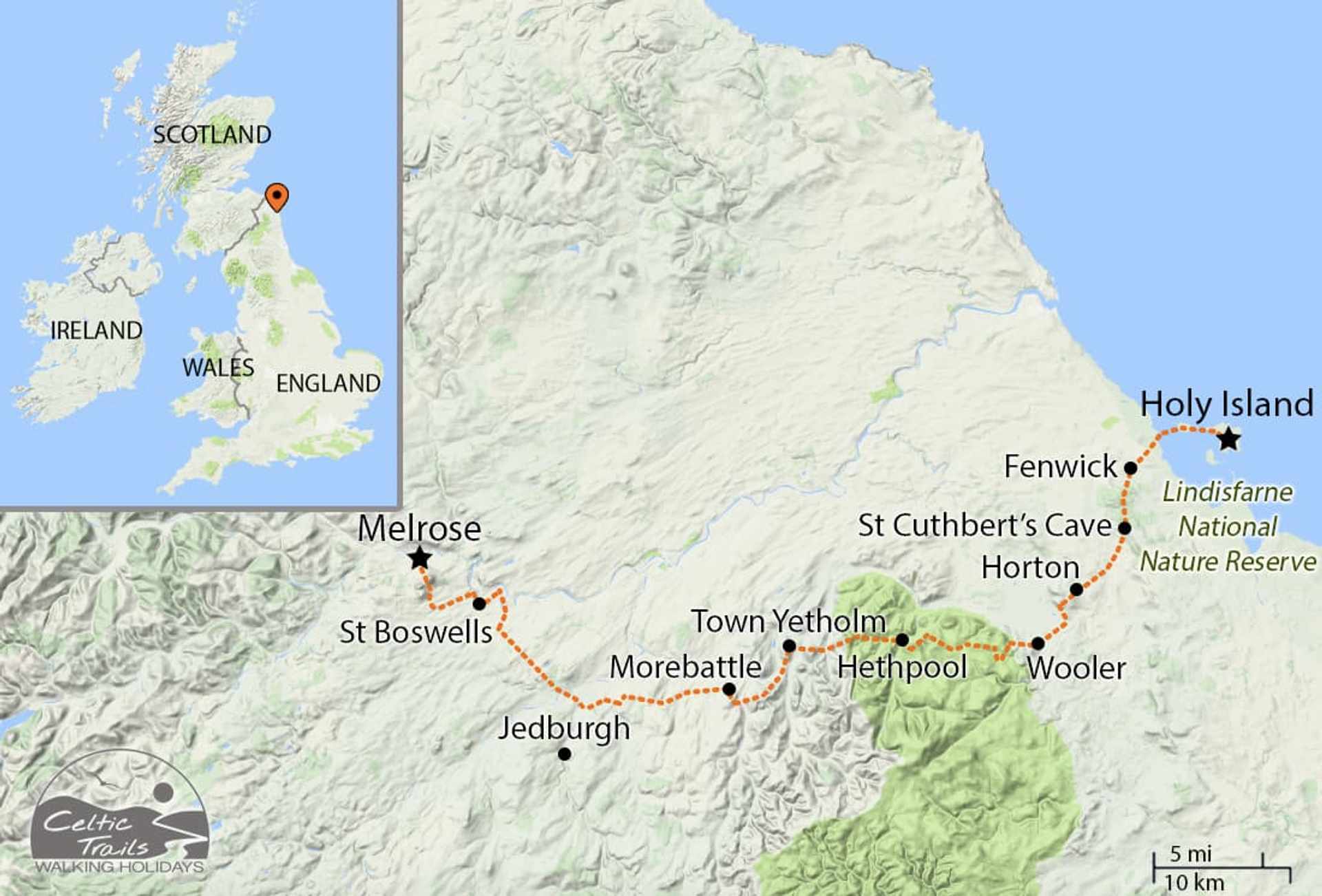 St Cuthberts Way walking holiday map