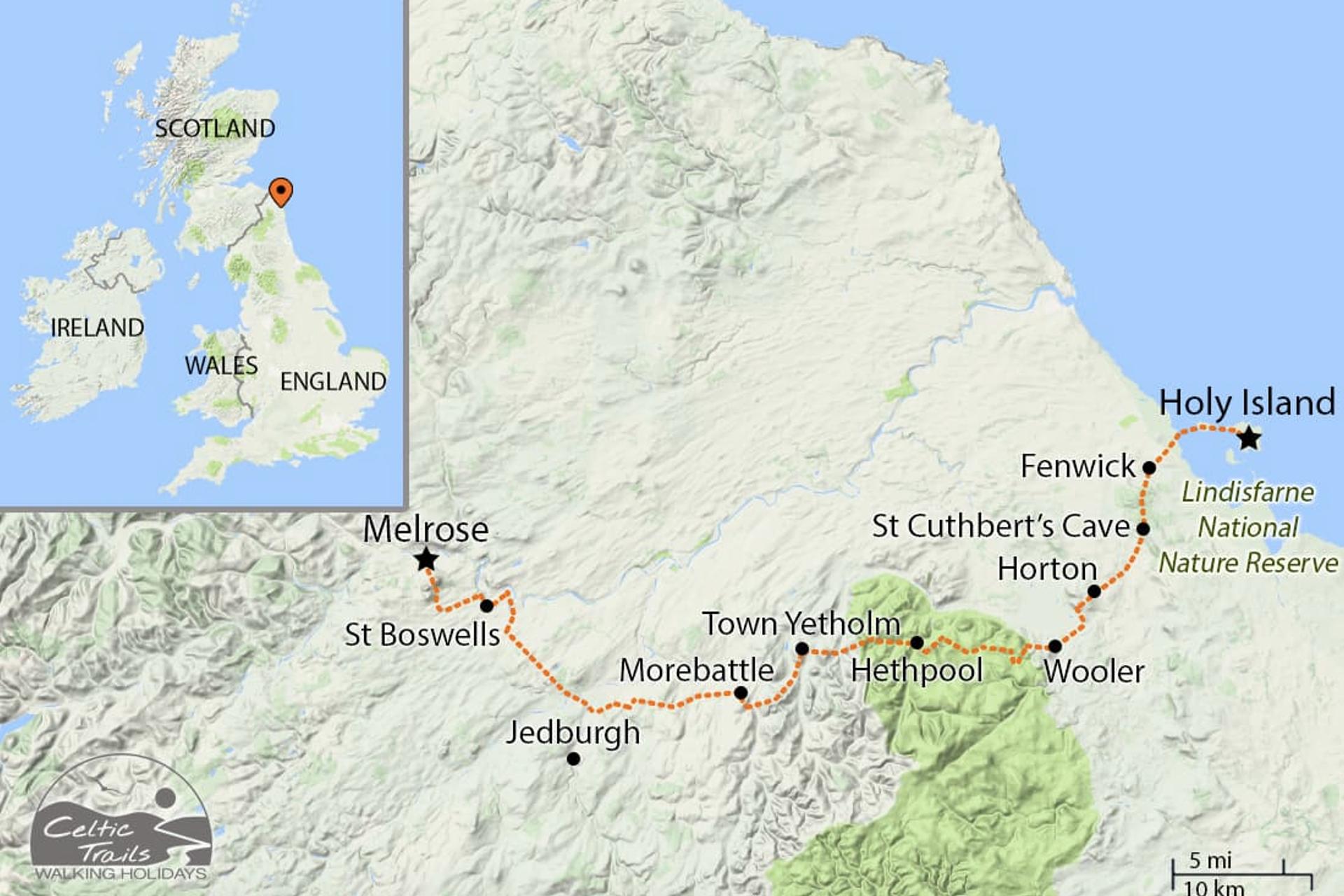 St Cuthberts Way walking holiday map