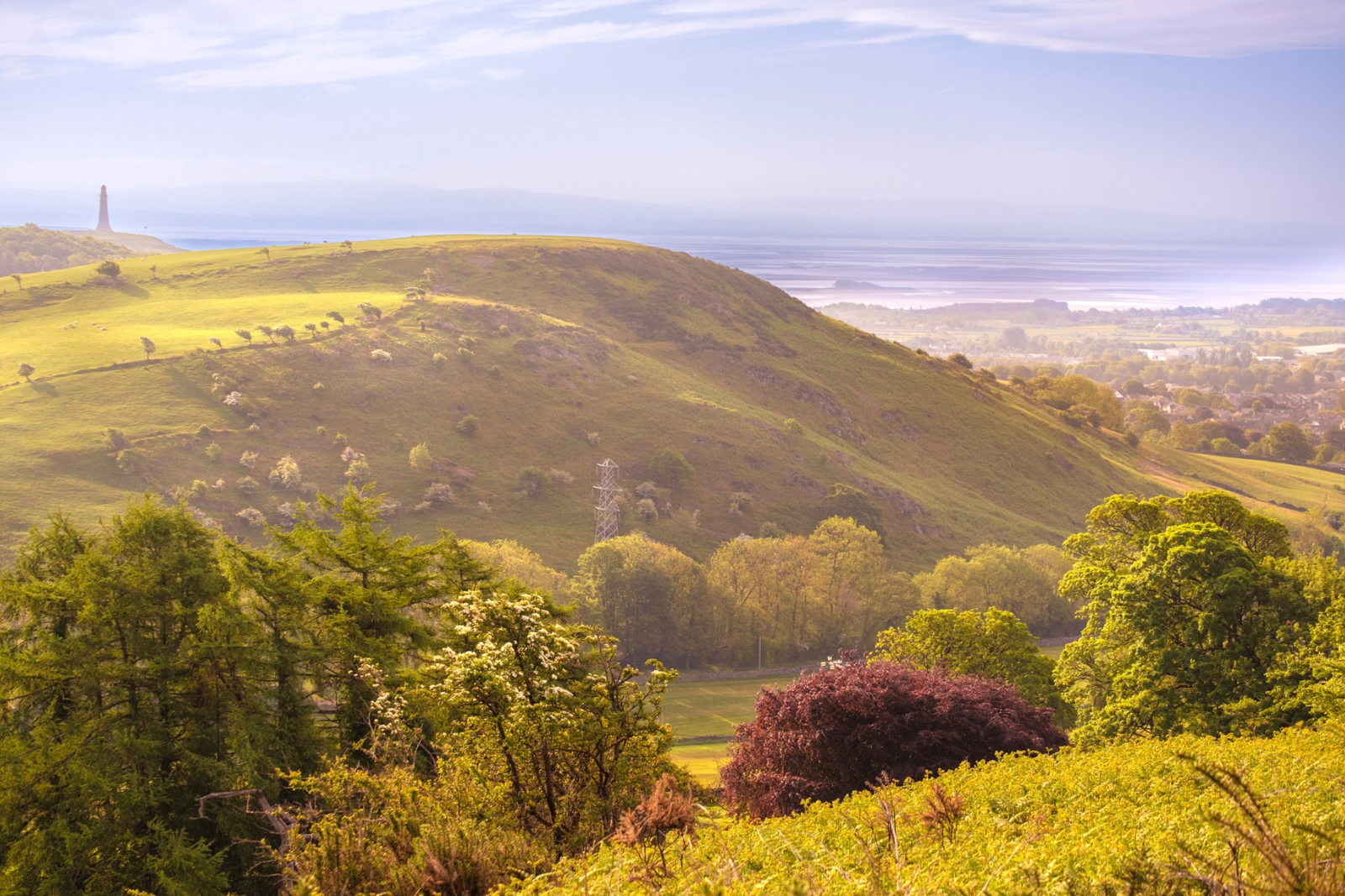 Hoad Monument above Ulverston with Morecambe Bay beyond.