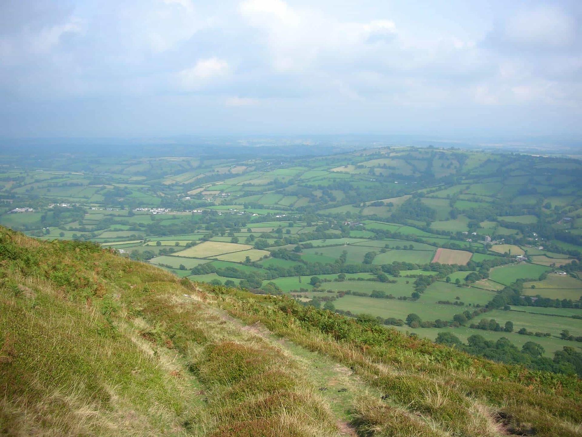Panoramic views across the Welsh Marches from the Offa’s Dyke Path walking holiday