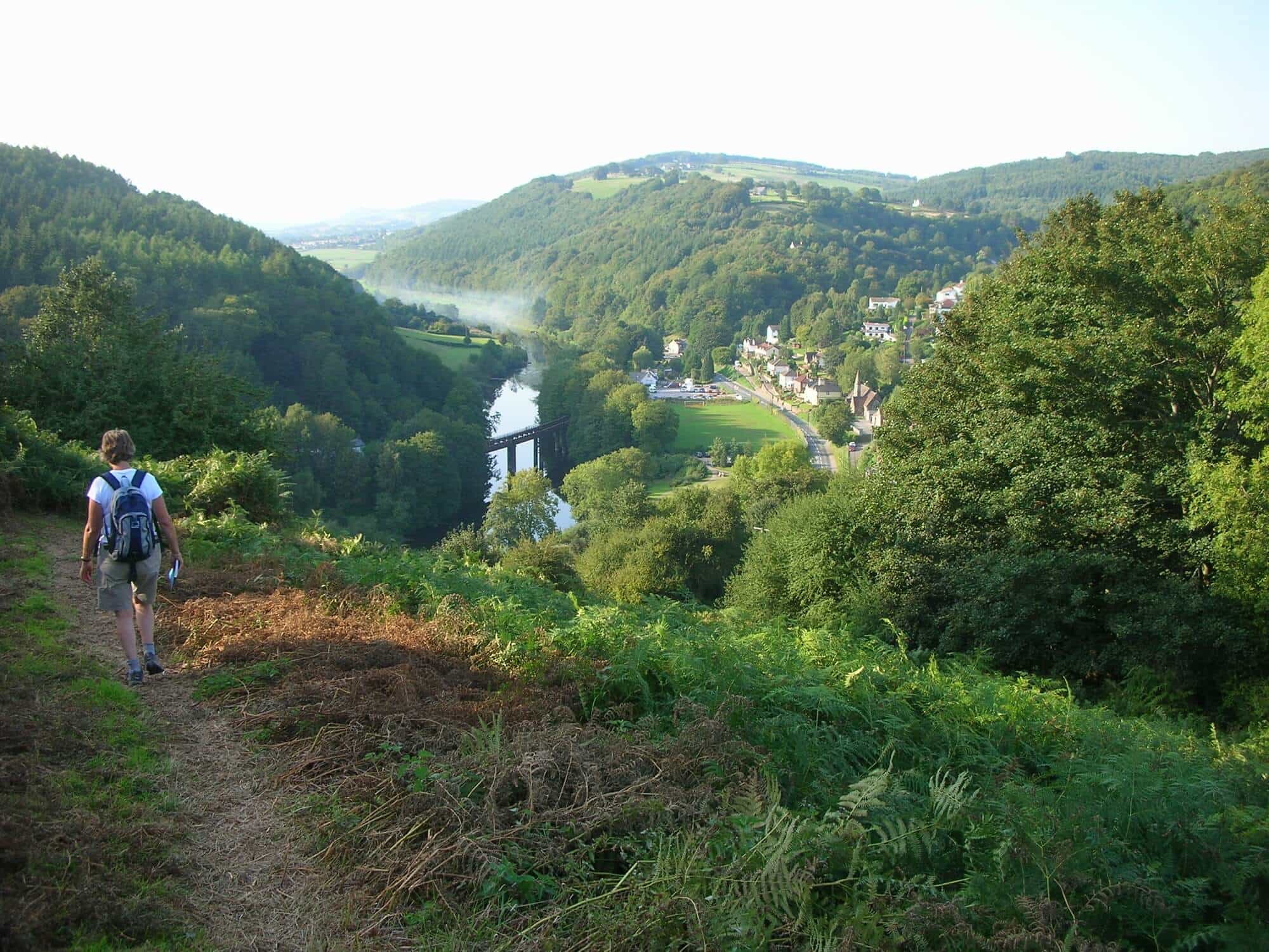 Walker overlooking the Wye Valley near Tintern on the Offa’s Dyke Path walking holiday
