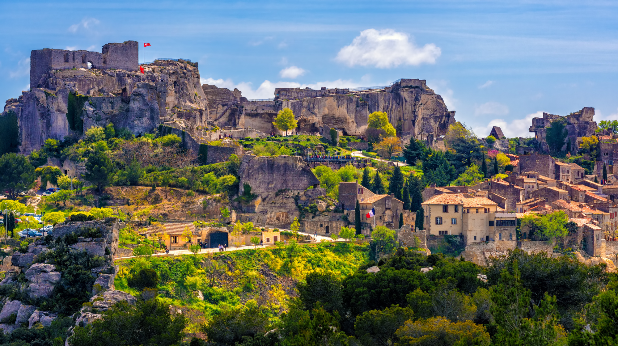 Les Baux-de-Provence and its ruined fortress on a rocky ridge in the Alpilles
