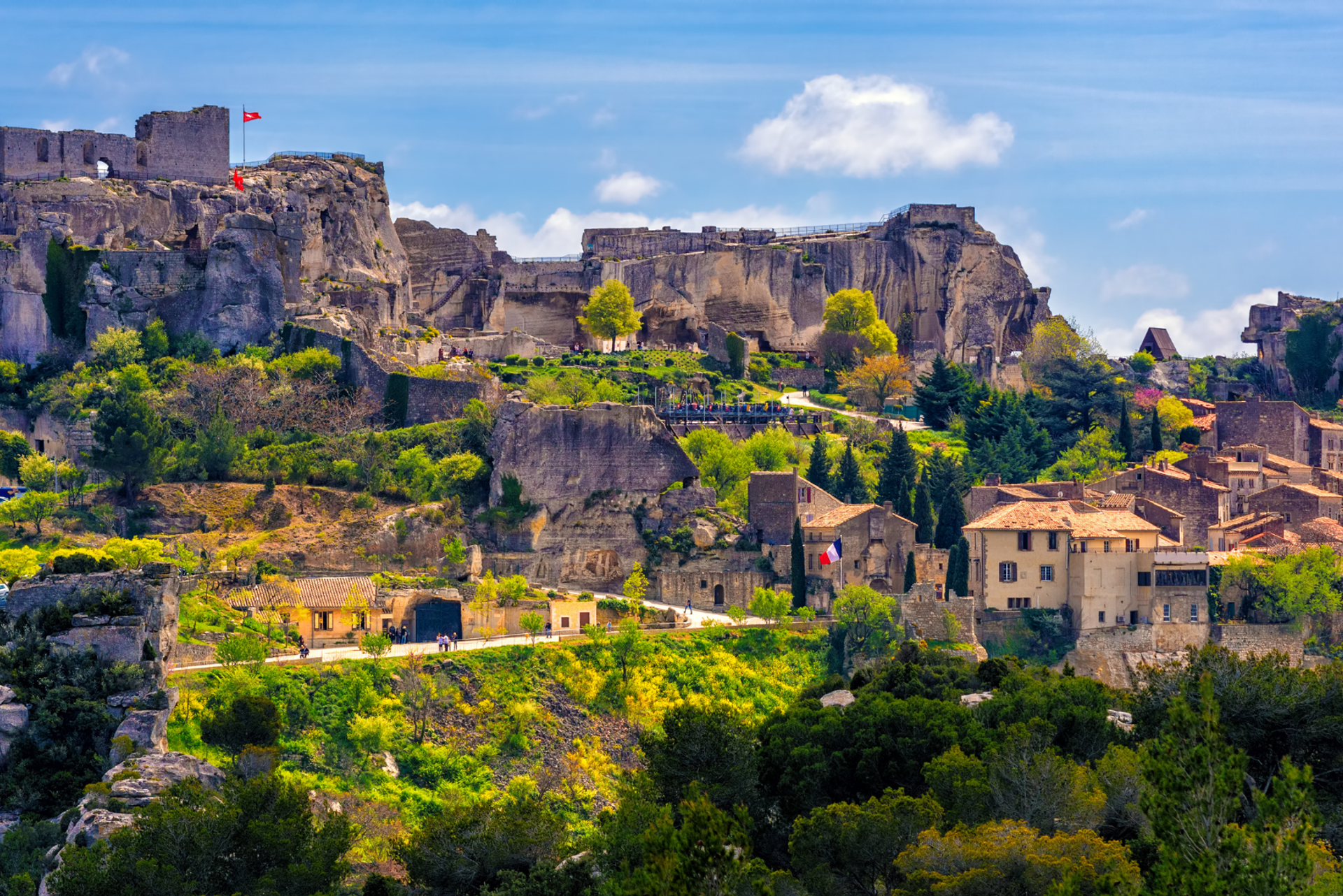 Les Baux-de-Provence and its ruined fortress on a rocky ridge in the Alpilles