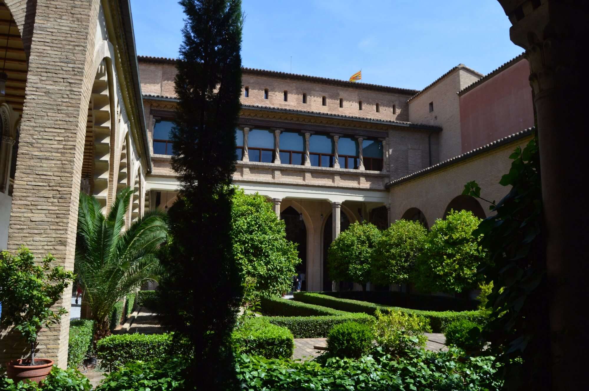 Cloister courtyard of the Collegiate Church of Santa María la Mayor in Alquézar, Aragon, Spain