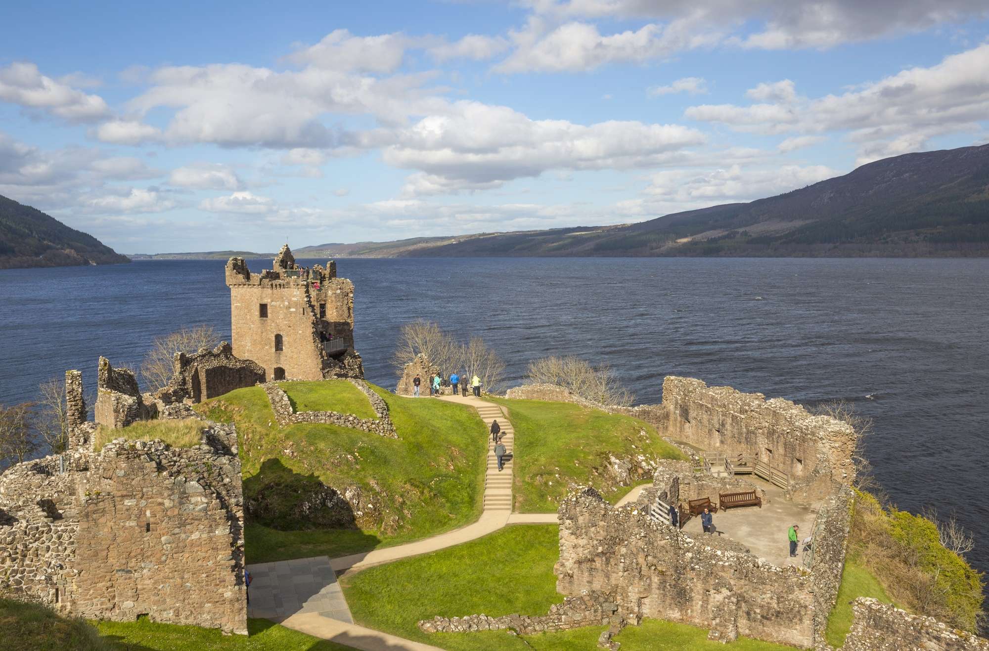 Urquhart Castle commands great views of Loch Ness and can be found beside the village of Drumnadrochit