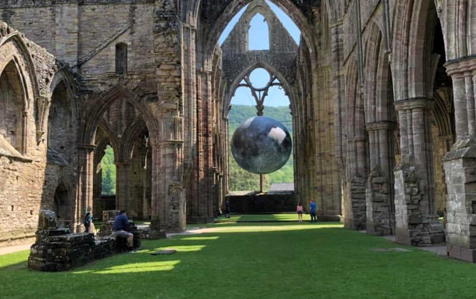Art installation inside Tintern Abbey in the Wye Valley on the Offa’s Dyke Path walking holiday