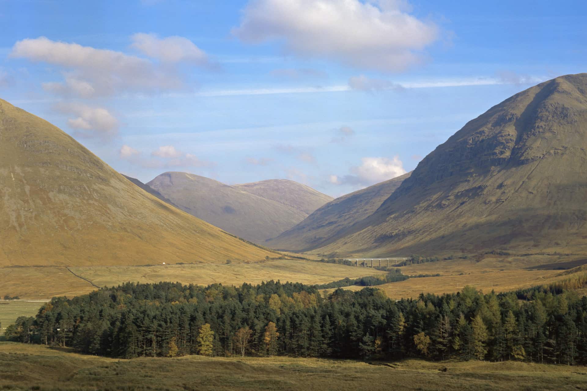 West Highland Way passing through a wide Highland glen
