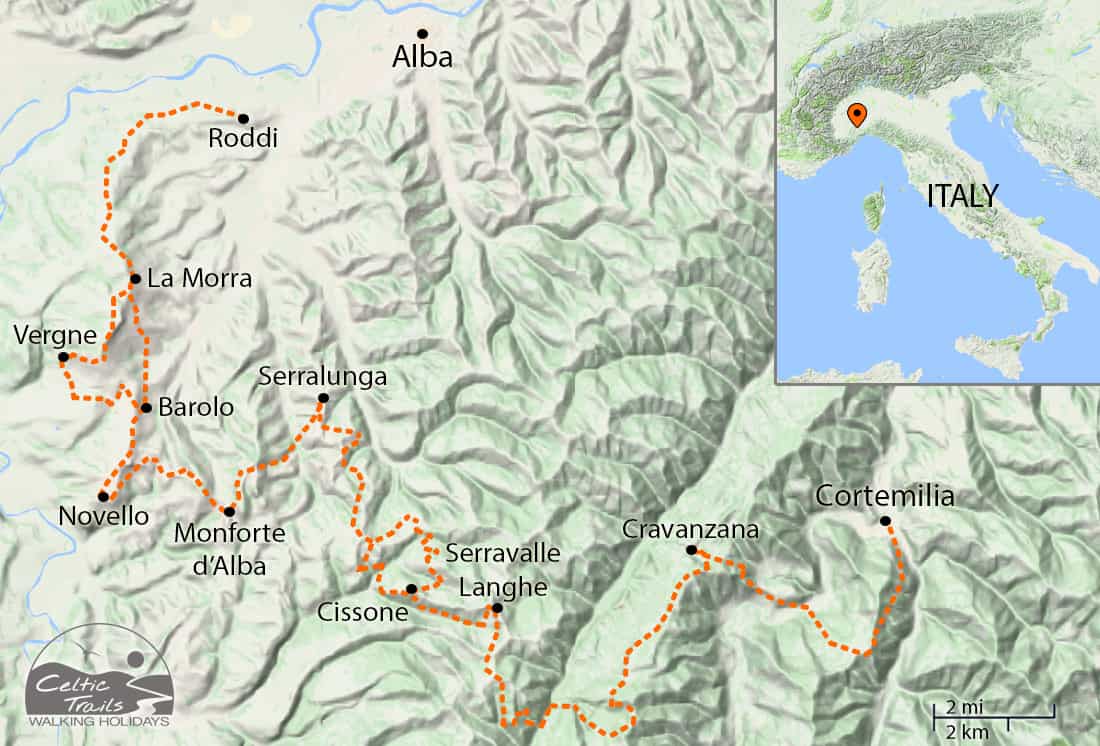 Our map of walking routes in Piedmont