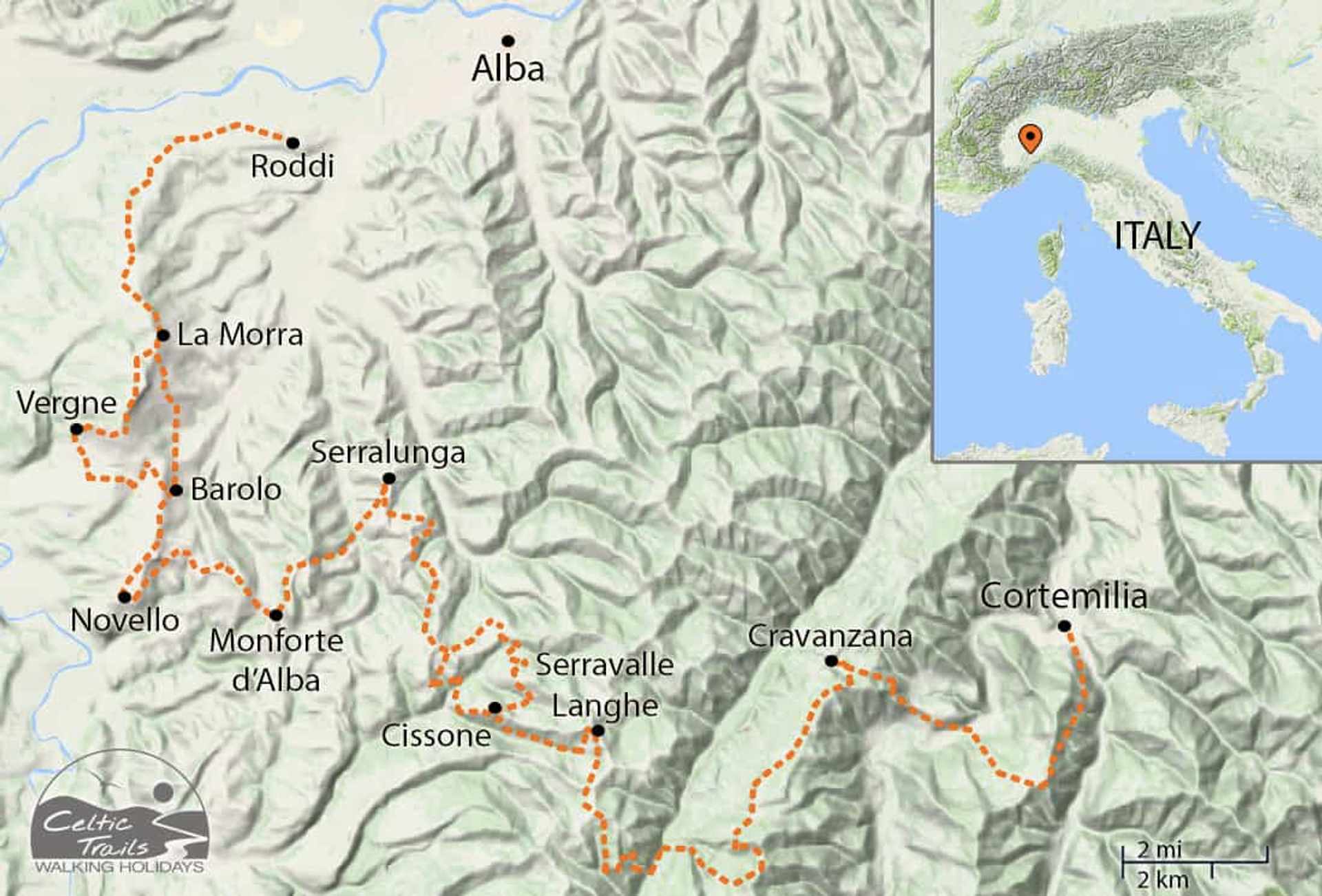 Our map of walking routes in Piedmont