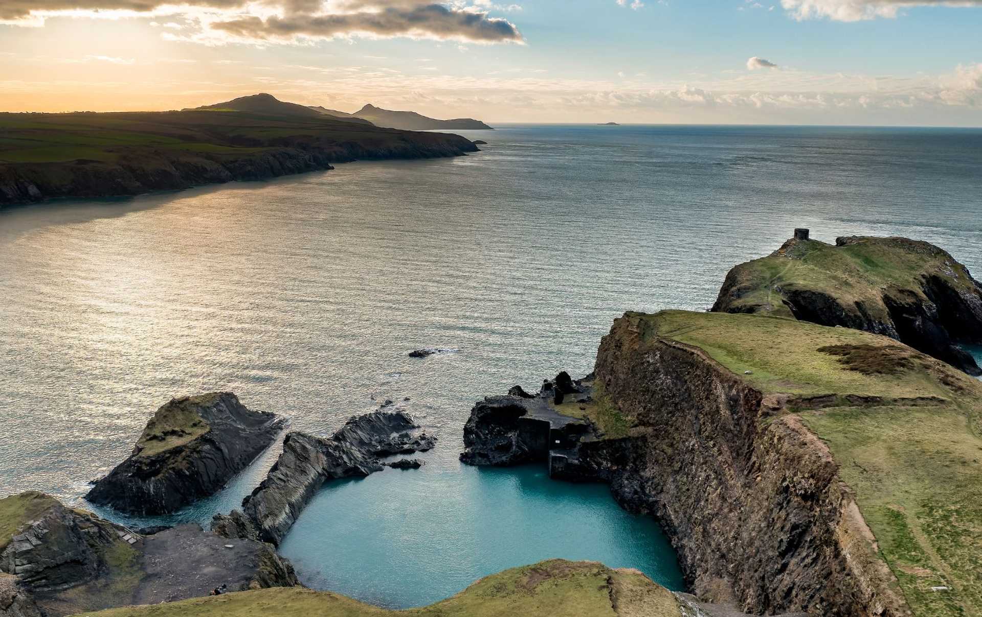 Blue Lagoon at Abereiddy beneath the Pembrokeshire cliffs.