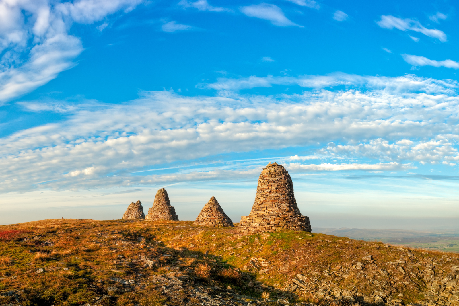 Stone cairns of Nine Standards Rigg on Wainwright’s Coast to Coast.