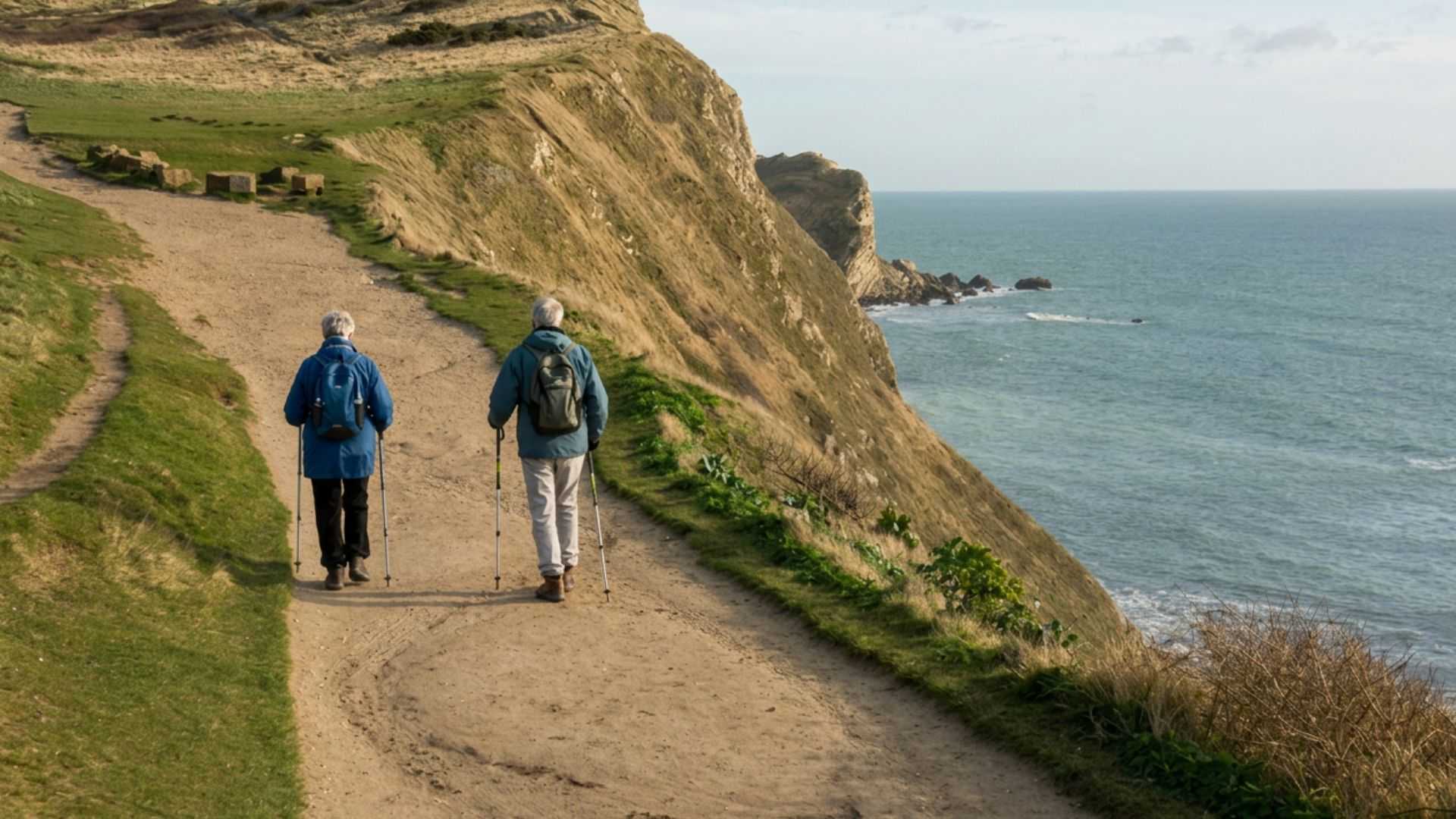 Walkers following a coastal path on a self-guided walking holiday.
