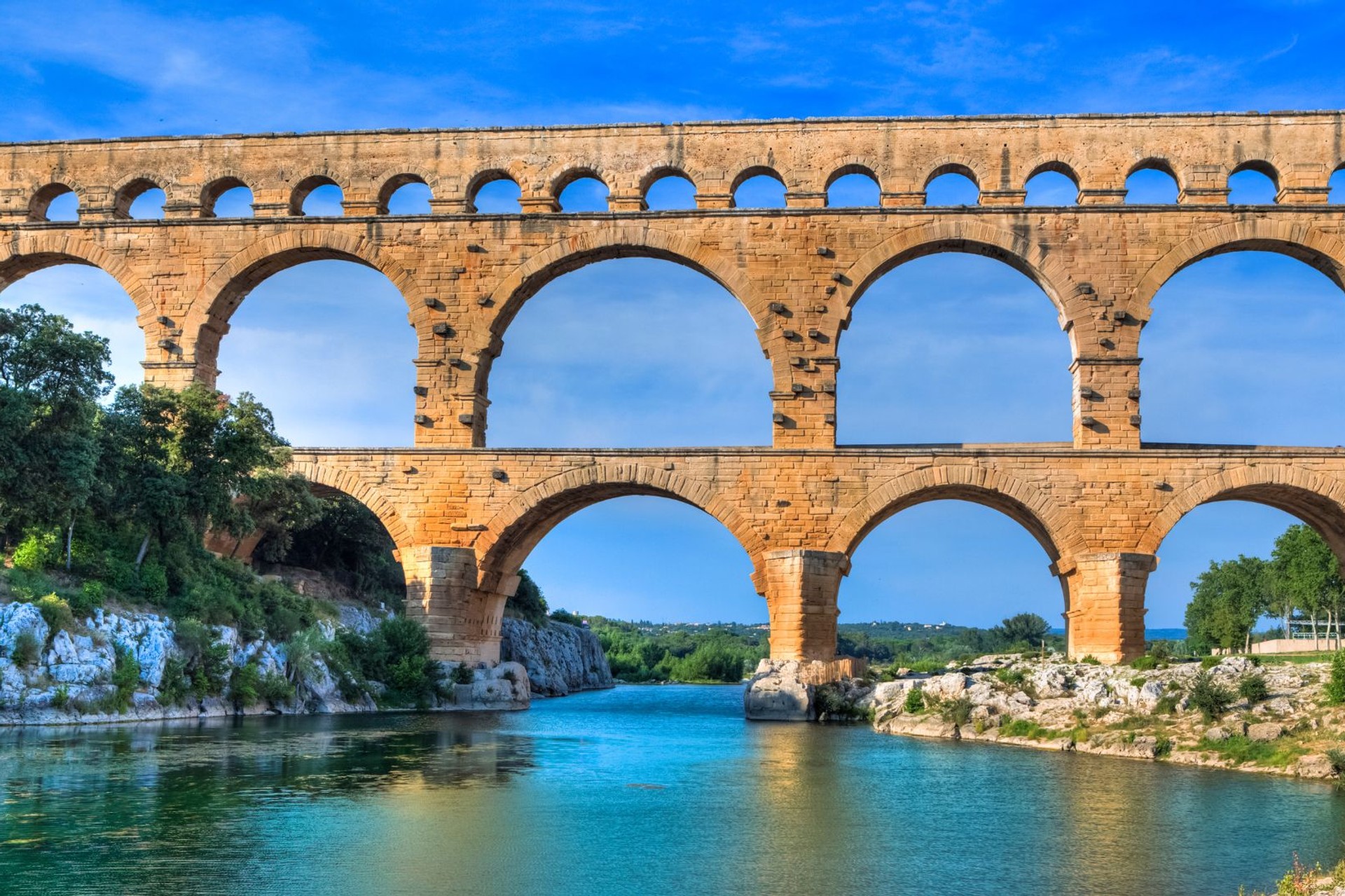 Pont du Gard aqueduct crossing the Gardon River in Provence