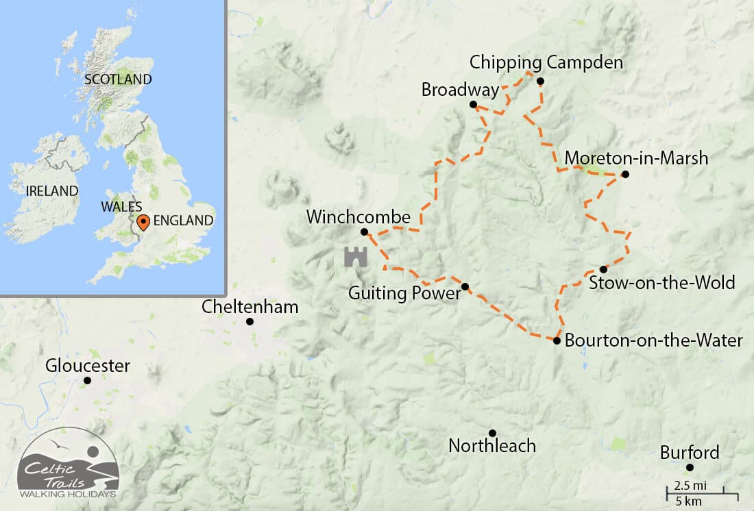 Map of our Cotswold Round Walking Holiday route