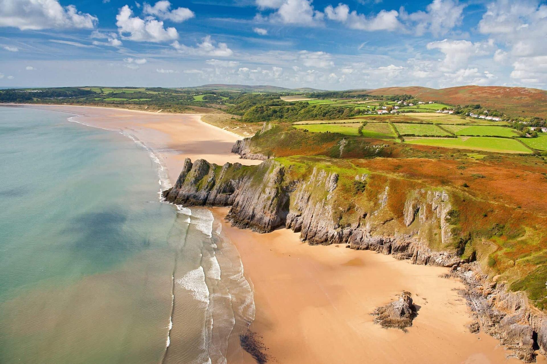 Ariel view of Three Cliffs Bay