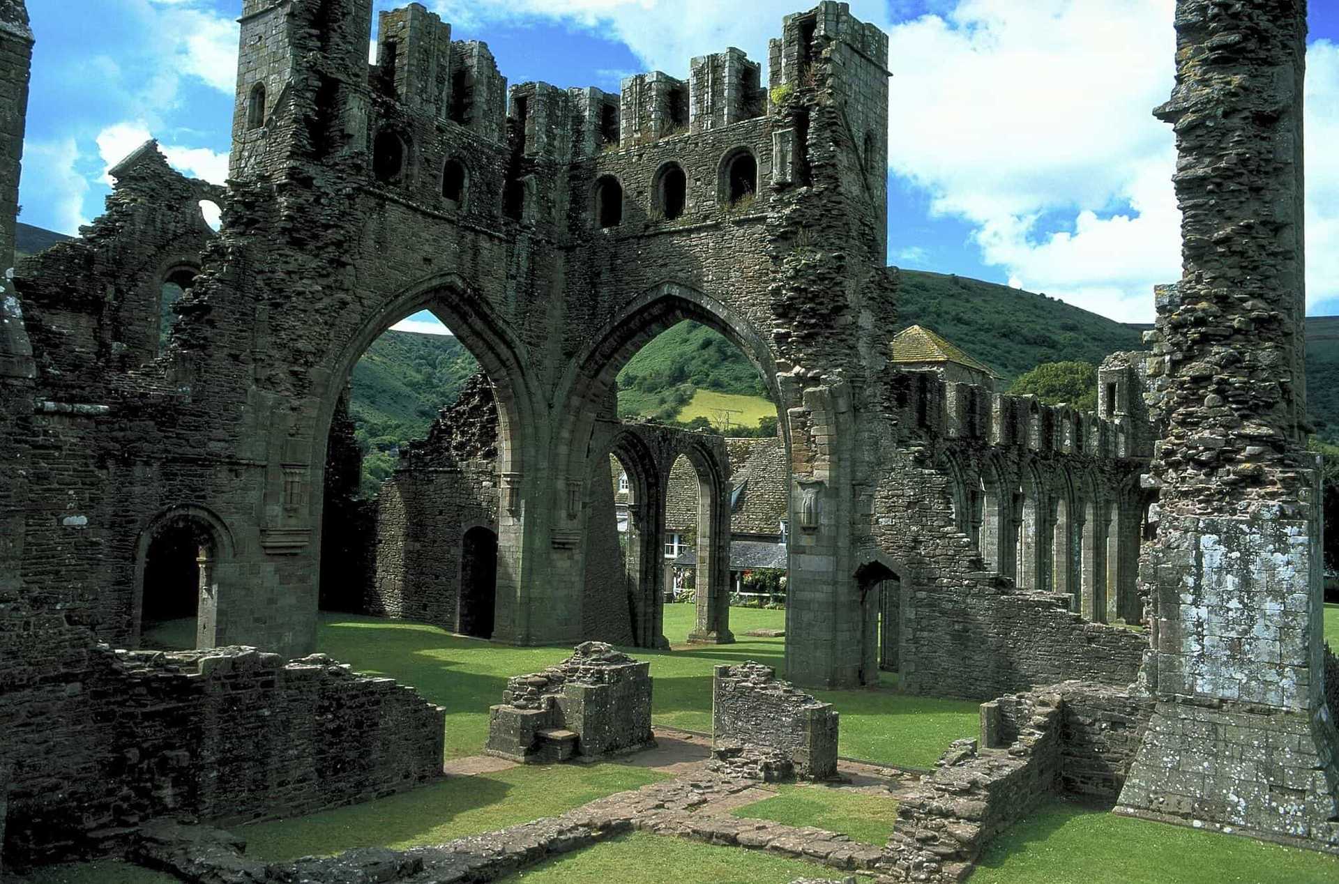 Llanthony Priory ruins in the Black Mountains on the Offa’s Dyke Path walking holiday