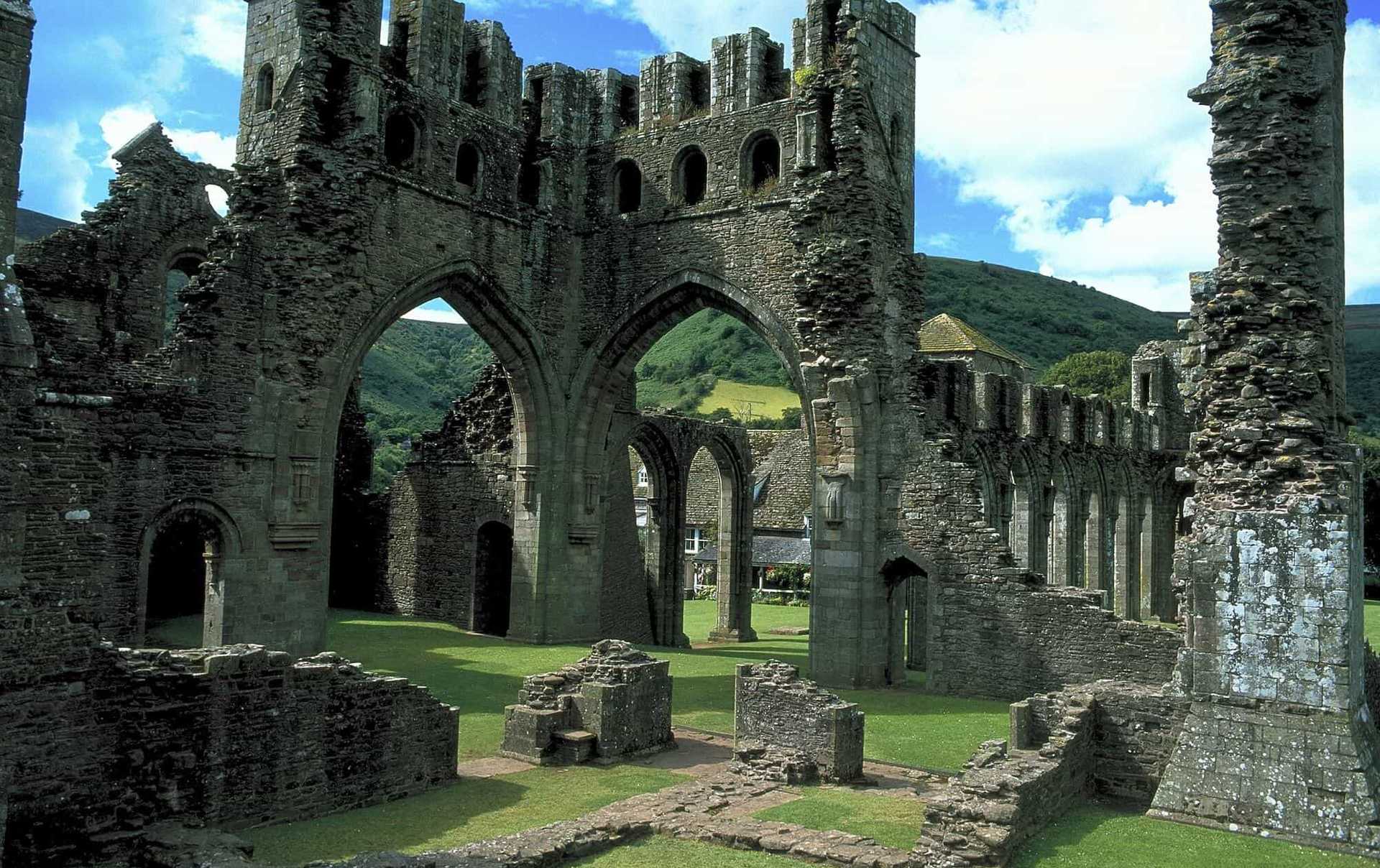 Llanthony Priory ruins in the Black Mountains on the Offa’s Dyke Path walking holiday