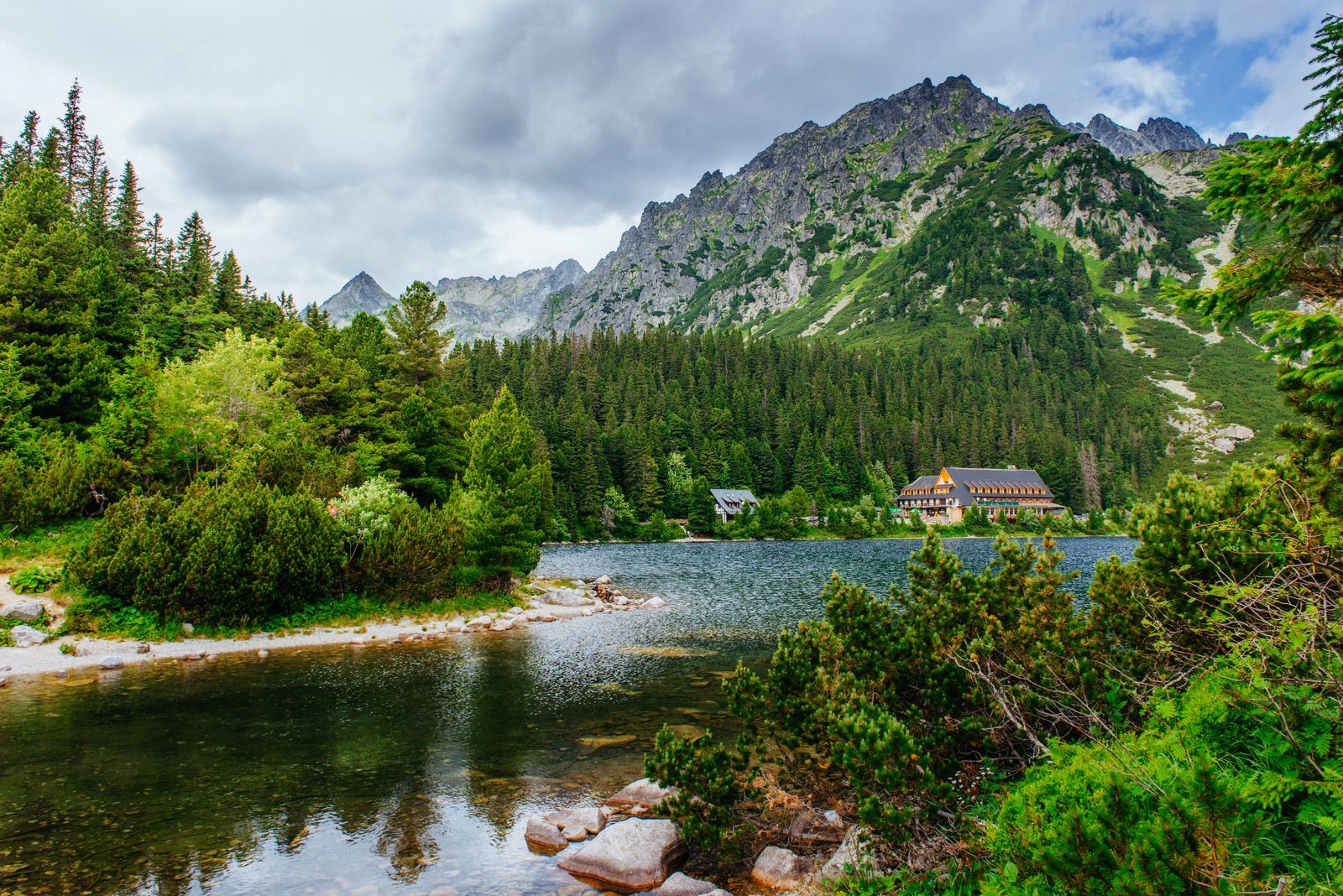 Open ridge landscape with forested hills and peaks in the High Tatras