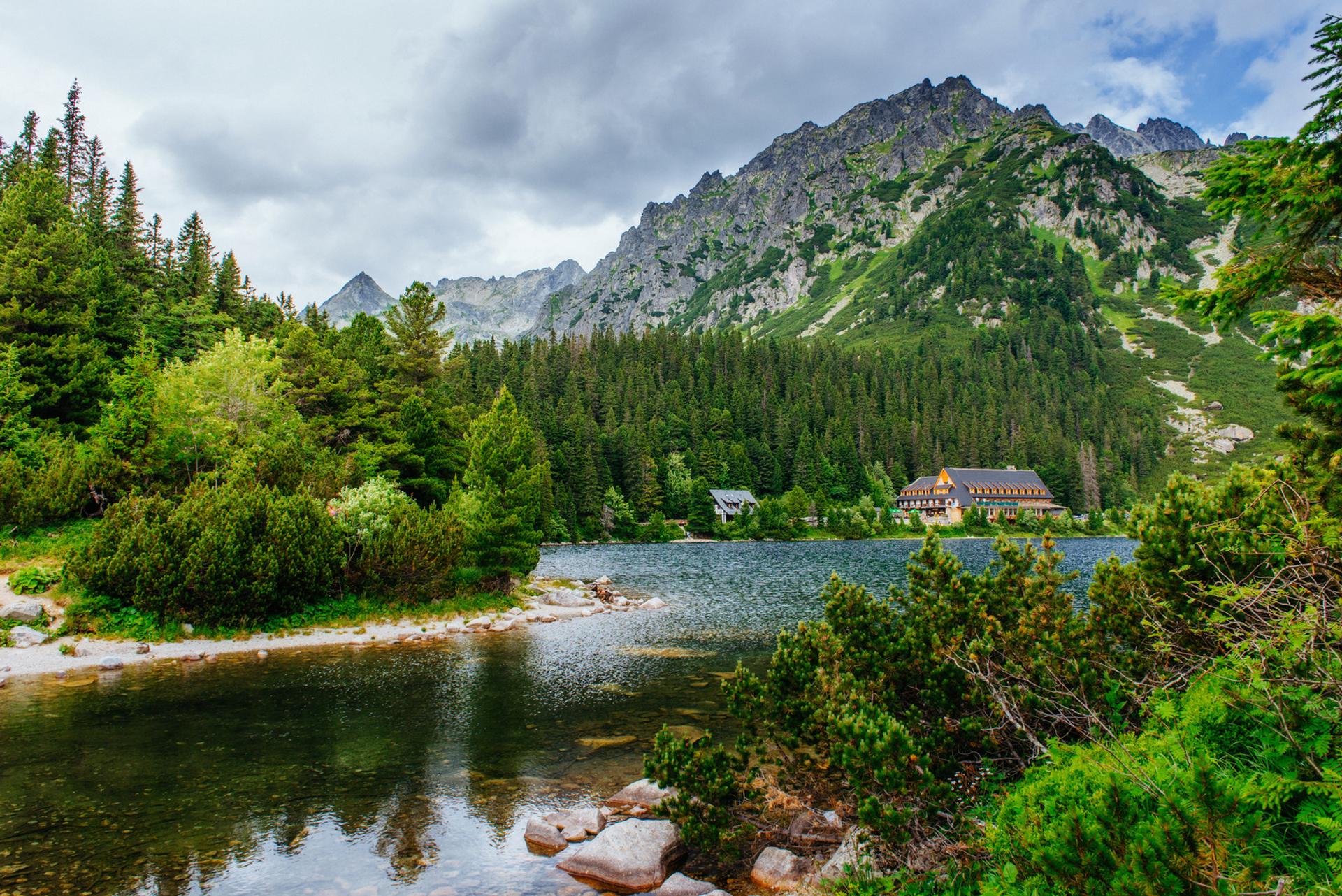 Open ridge landscape with forested hills and peaks in the High Tatras