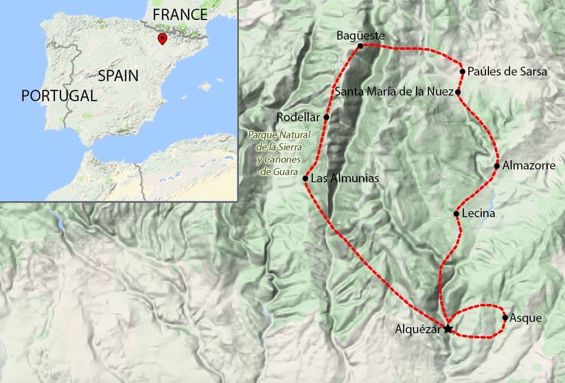 Walking Holidays Aragon-Sierra de Guara - Map
