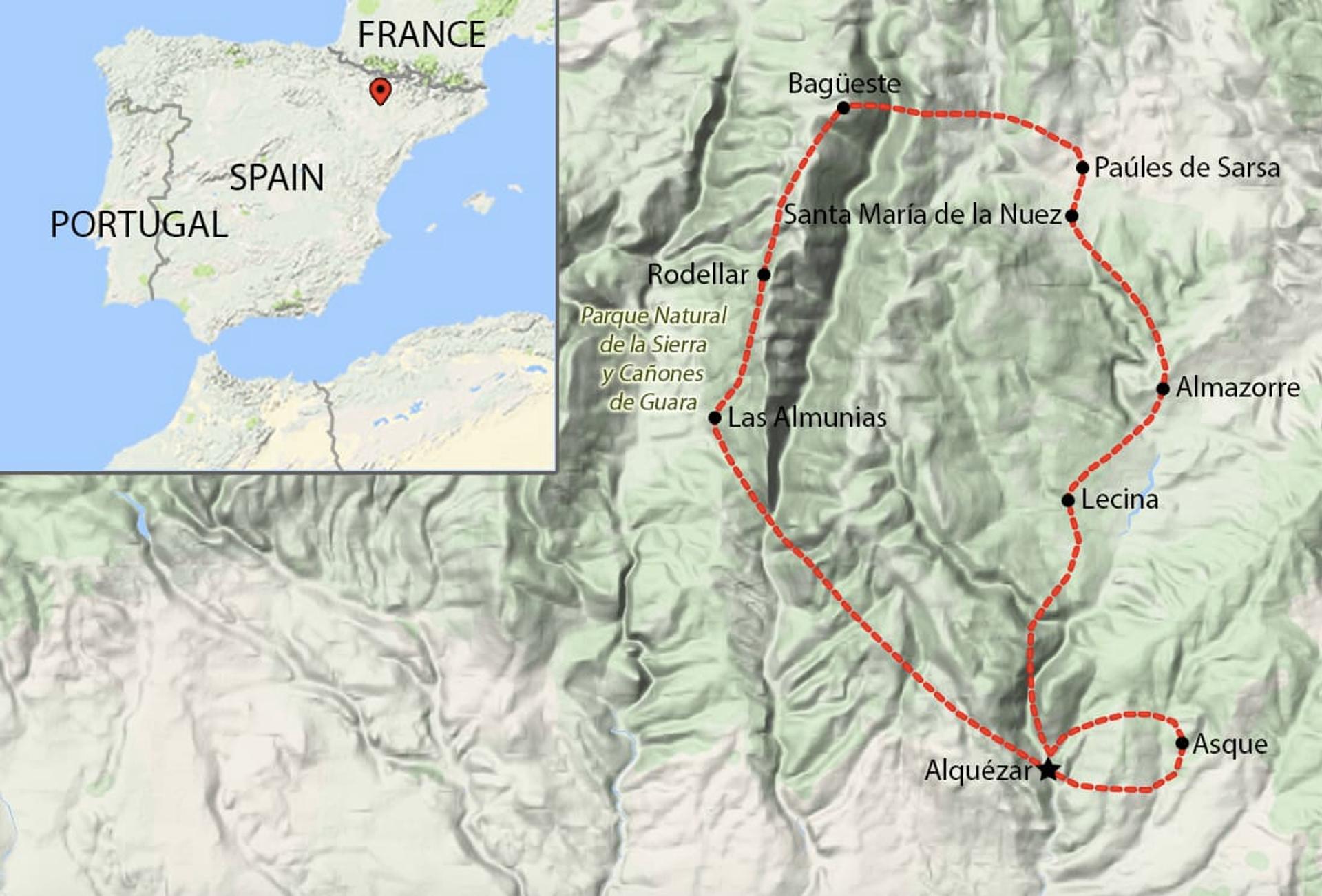 Walking Holidays Aragon-Sierra de Guara - Map