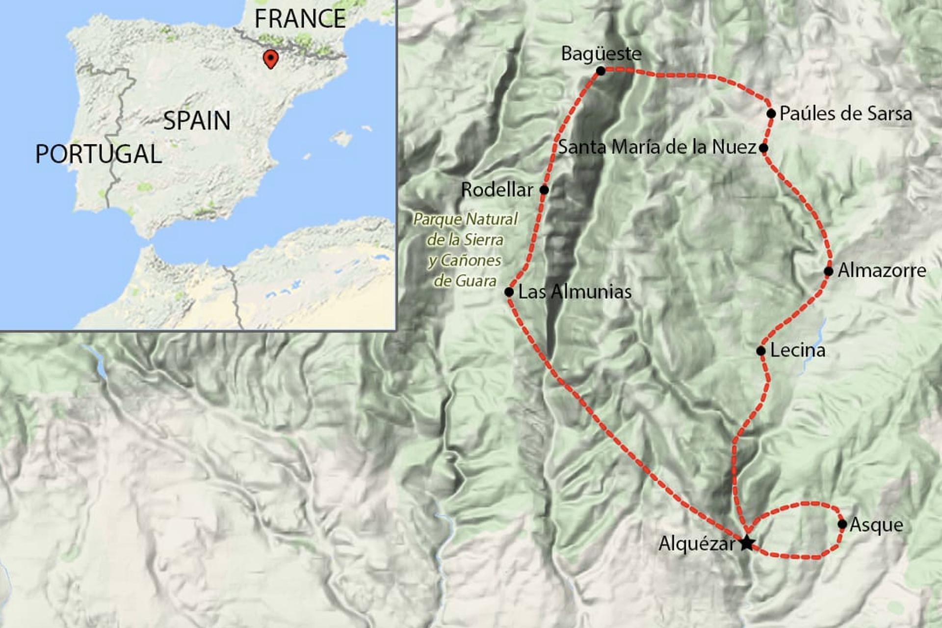 Walking Holidays Aragon-Sierra de Guara - Map