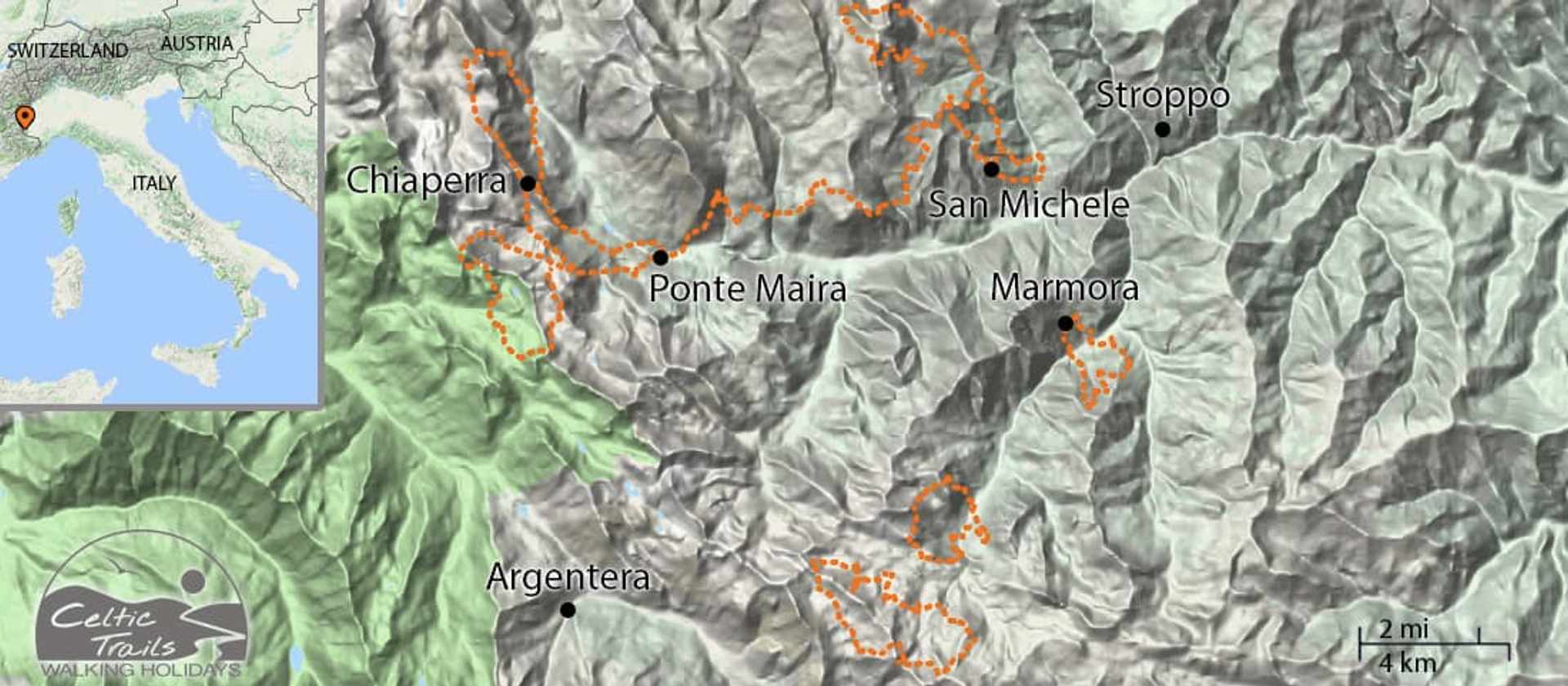Val Maira walking holiday map