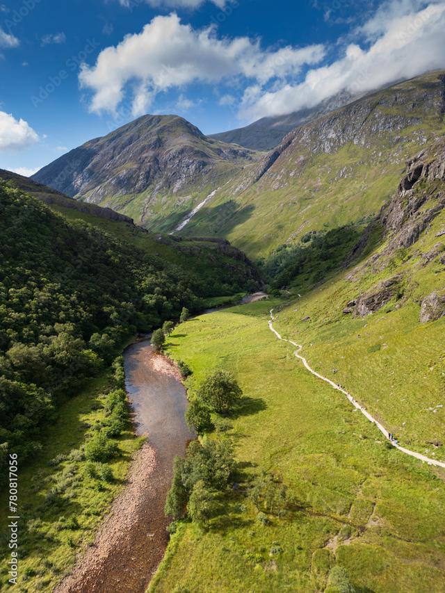 Path and river in Glen Nevis beneath Ben Nevis near Fort William