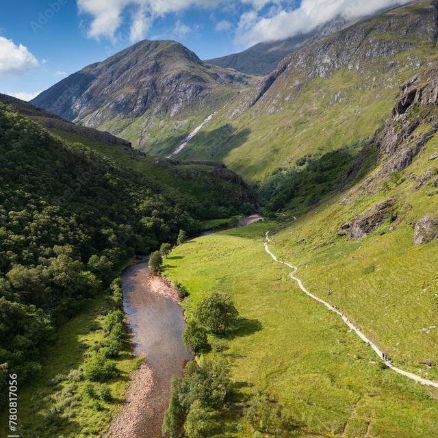 Path and river in Glen Nevis beneath Ben Nevis near Fort William