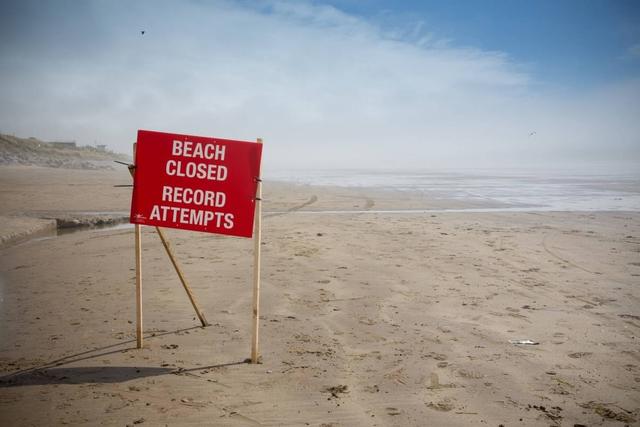Image of Pendine Sands closed for land speed record attempts, Carmarthenshire, Wales