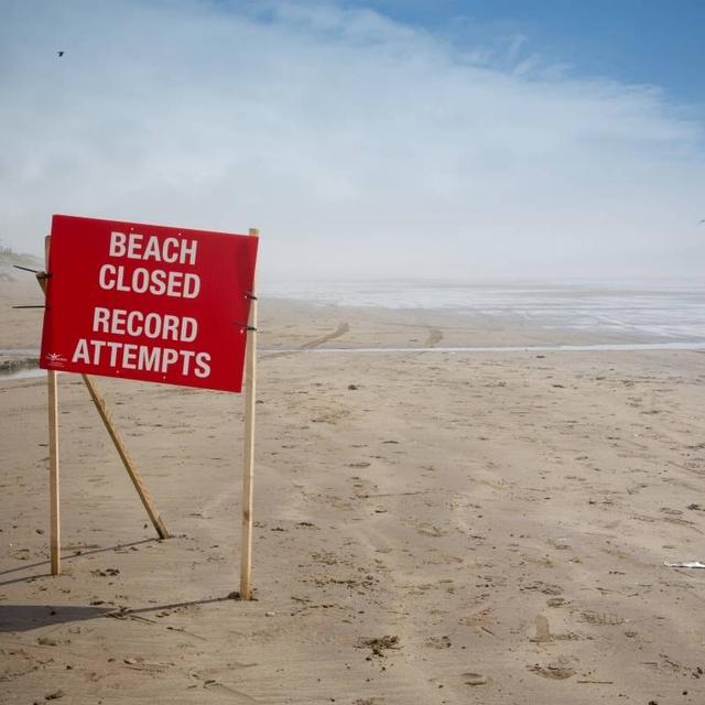 Image of Pendine Sands closed for land speed record attempts, Carmarthenshire, Wales