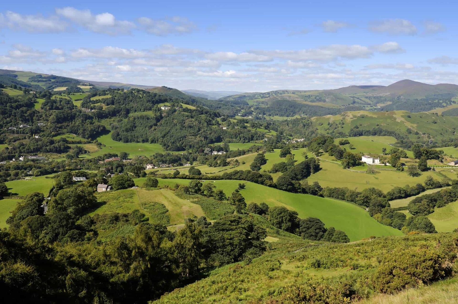 Rolling countryside of the Welsh Marches on the Offa’s Dyke Path walking holiday