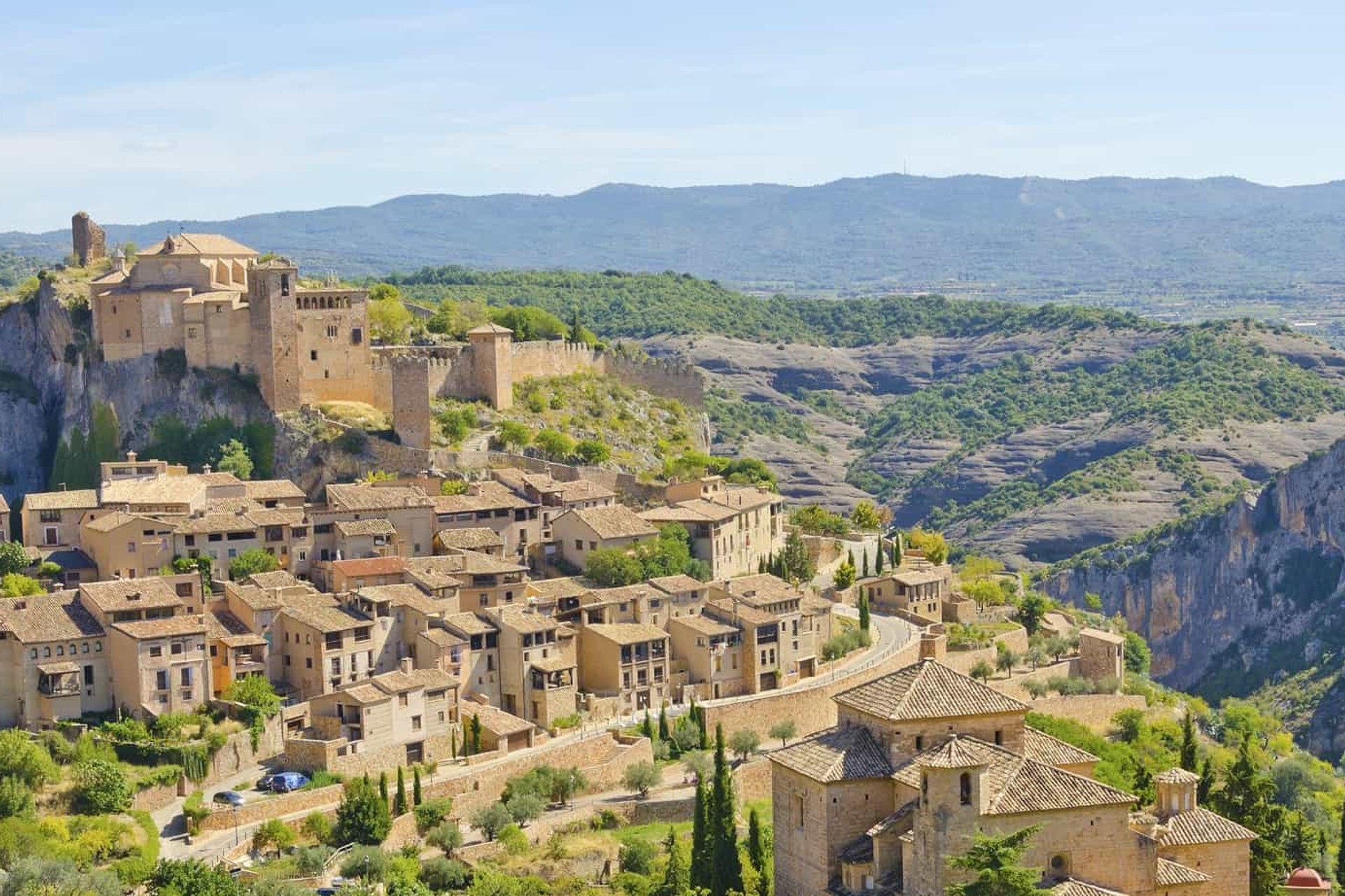 Medieval hilltop village of Alquézar in Sierra de Guara, Aragon, Spain
