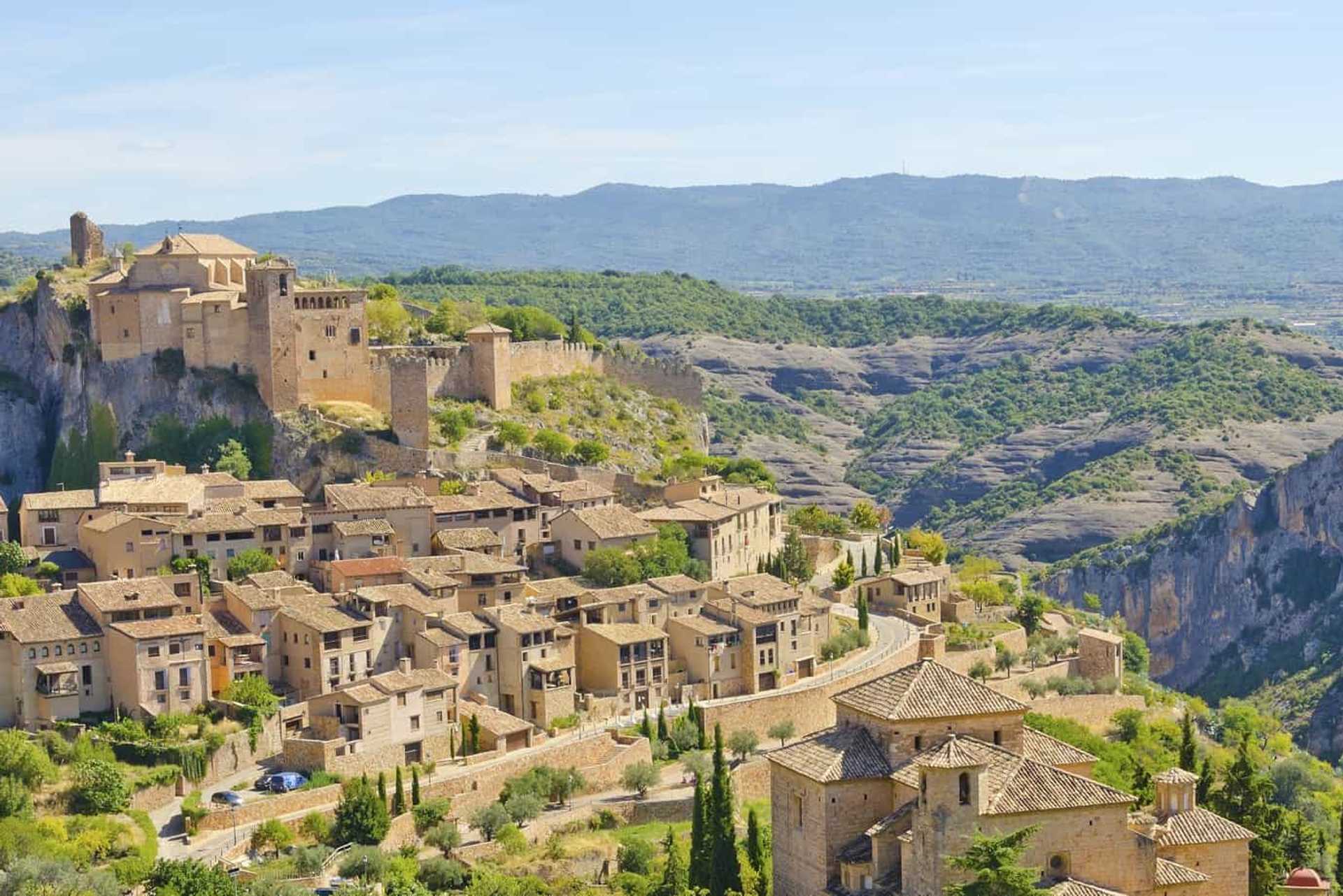 Medieval hilltop village of Alquézar in Sierra de Guara, Aragon, Spain