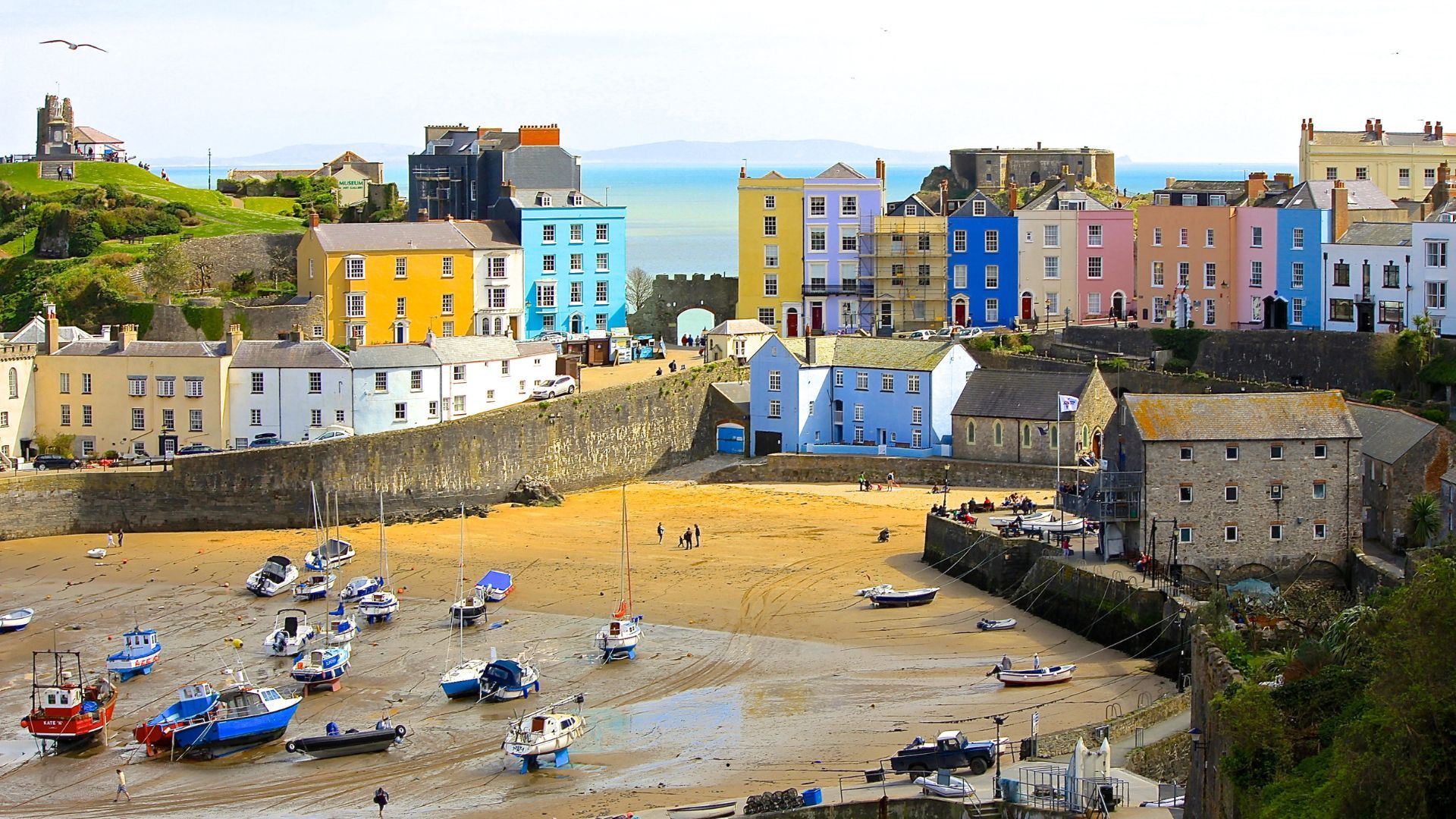 Tenby Harbour, Pembrokeshire, at low tide.