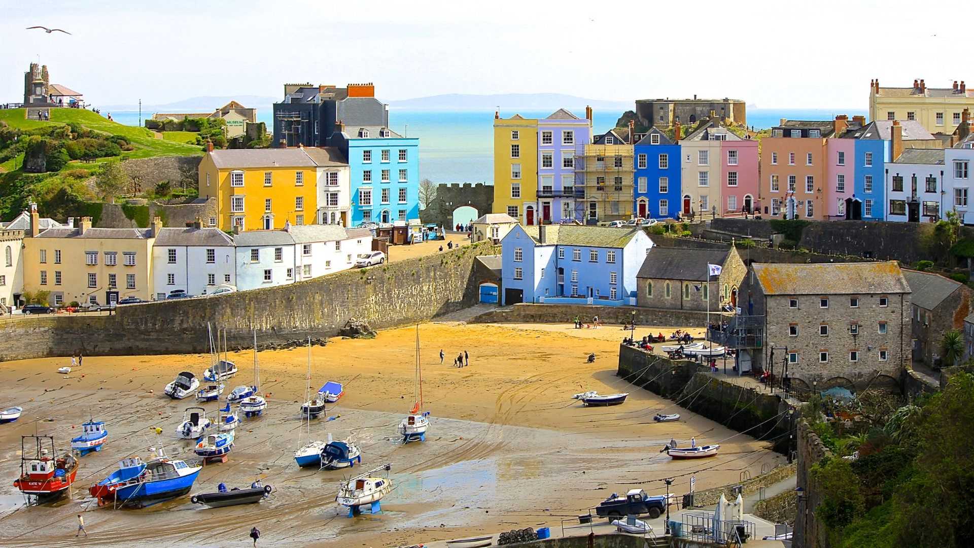 Tenby Harbour, Pembrokeshire, at low tide.