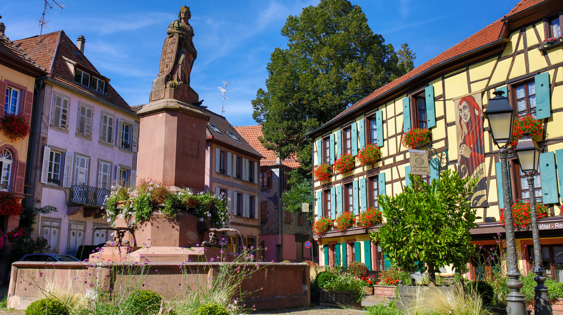 Colourful half-timbered houses in the old town of Ribeauvillé