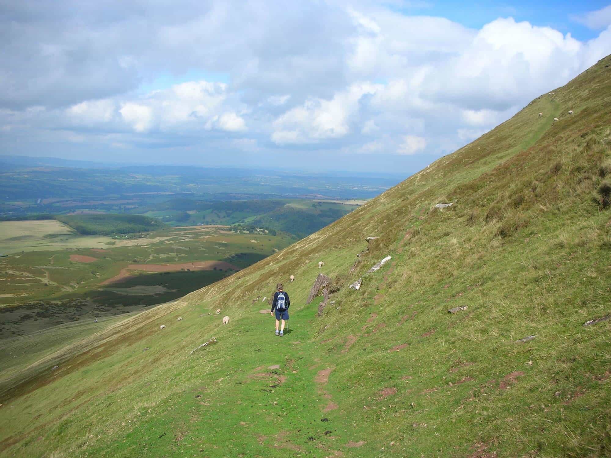 Panoramic views across the Welsh Marches from the Offa’s Dyke Path walking holiday  Walking high above the Vale of Montgomery on the Offa’s Dyke Path walking holiday
