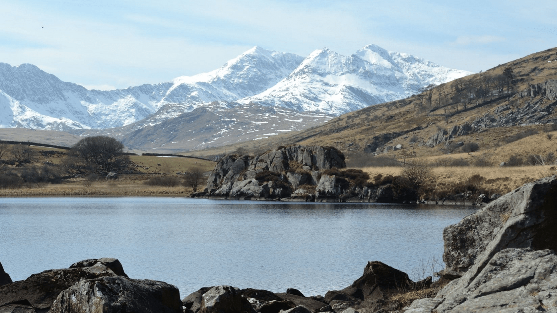 Mount Snowdonia looming over lake in Snowdonia
