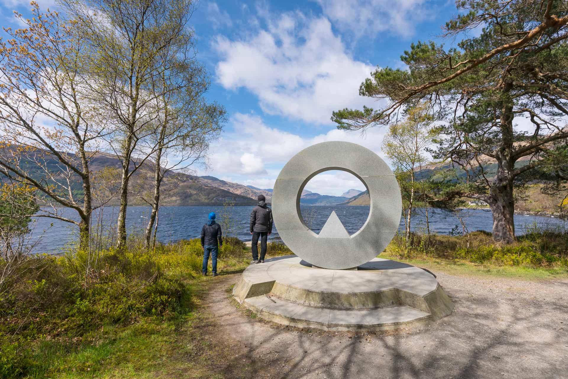 West Highland Way start marker at Milngavie beside Loch Lomond