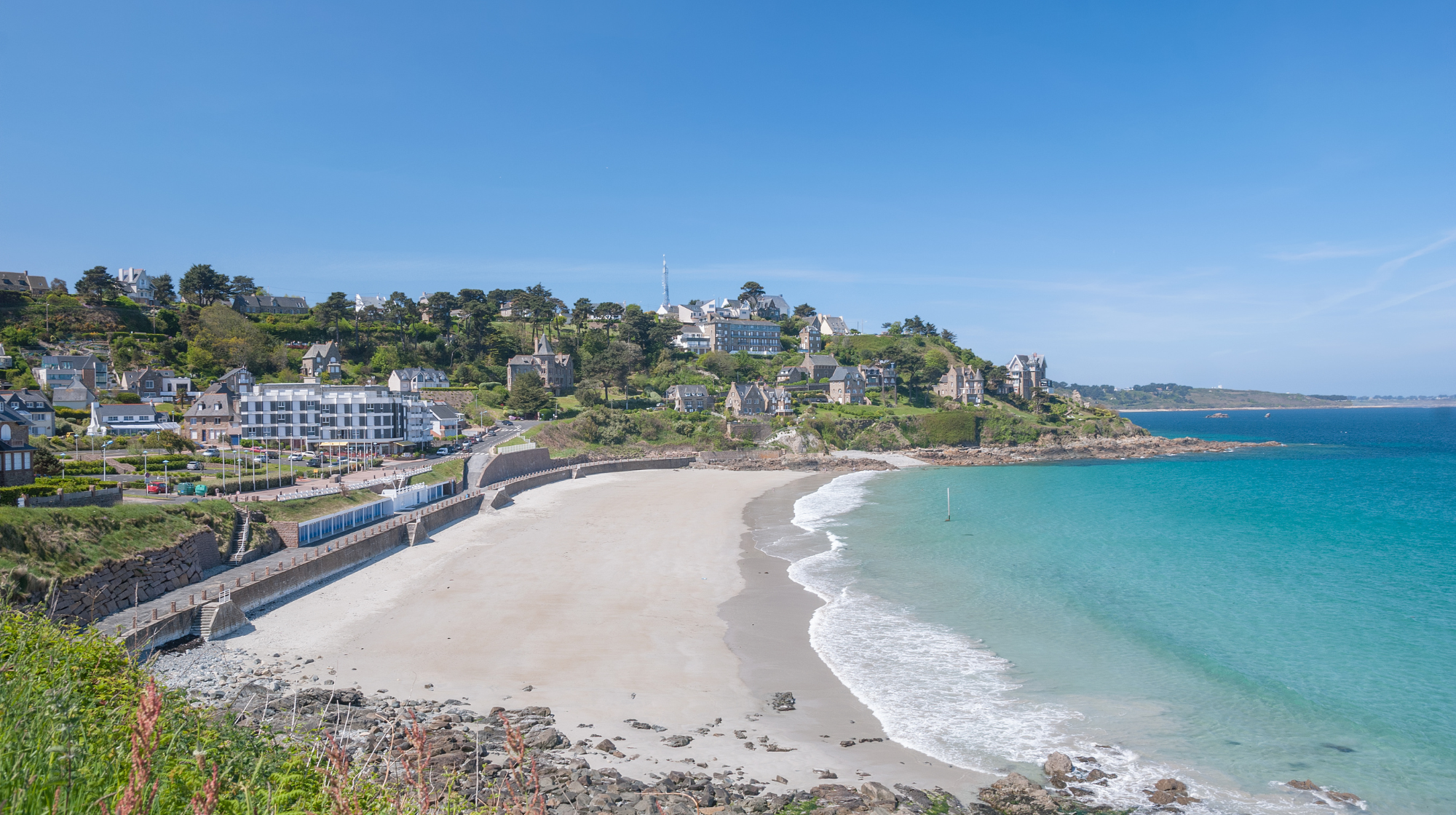 Sandy beach and seafront at Perros-Guirec in Brittany