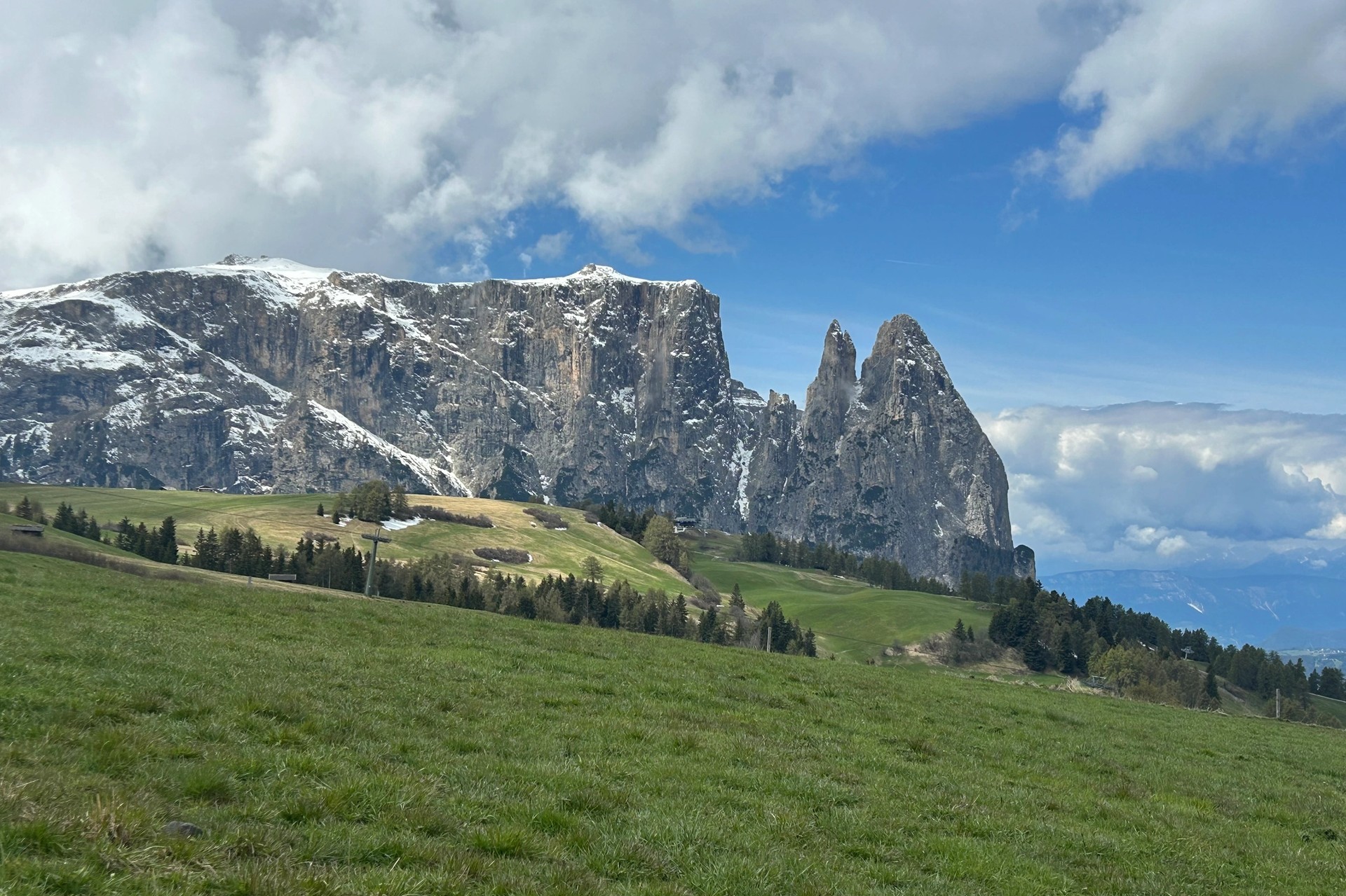 The Schlern massif and Santner Towers above Alpe di Siusi, South Tyrol
