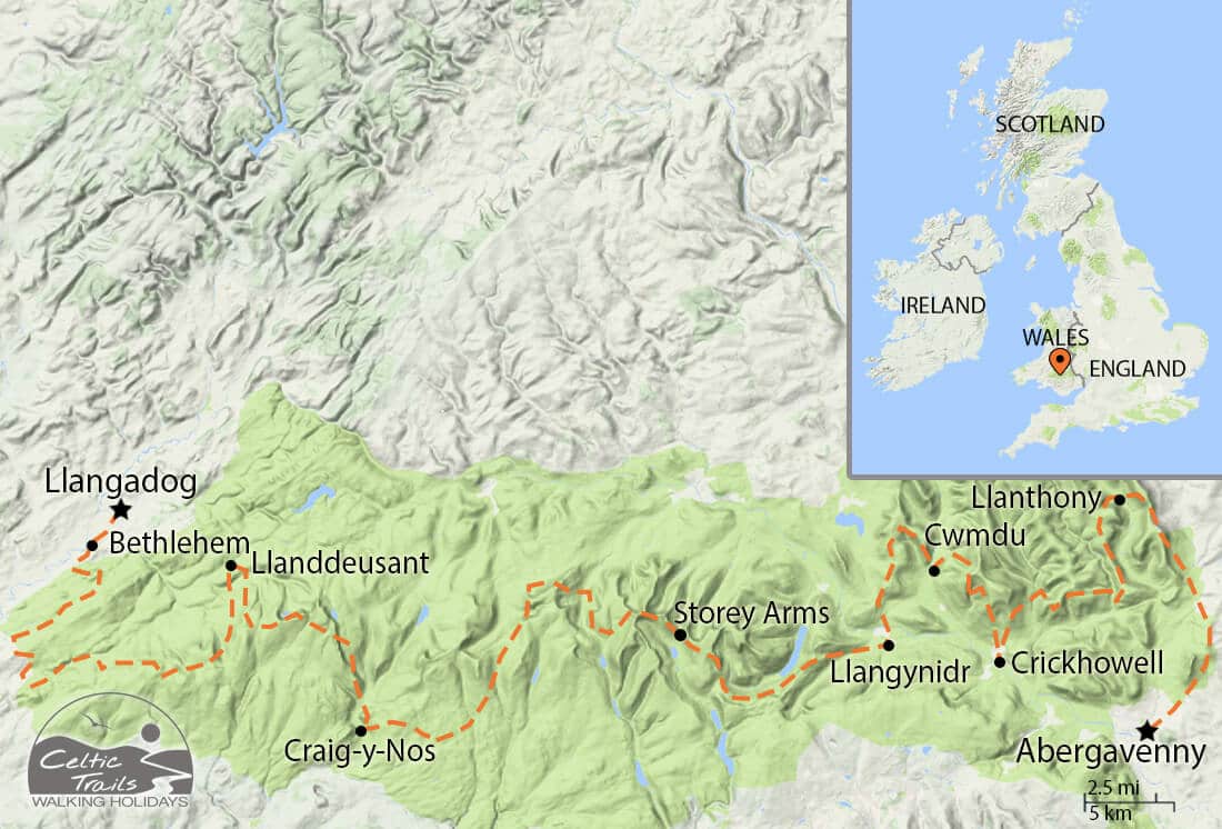 Beacons Way walk map