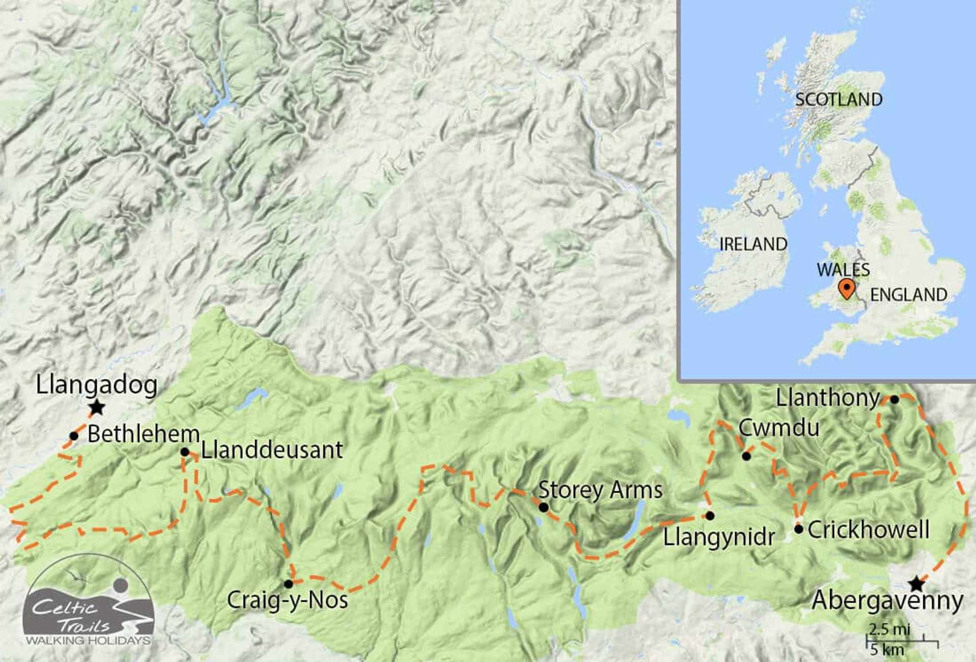 Beacons Way walk map