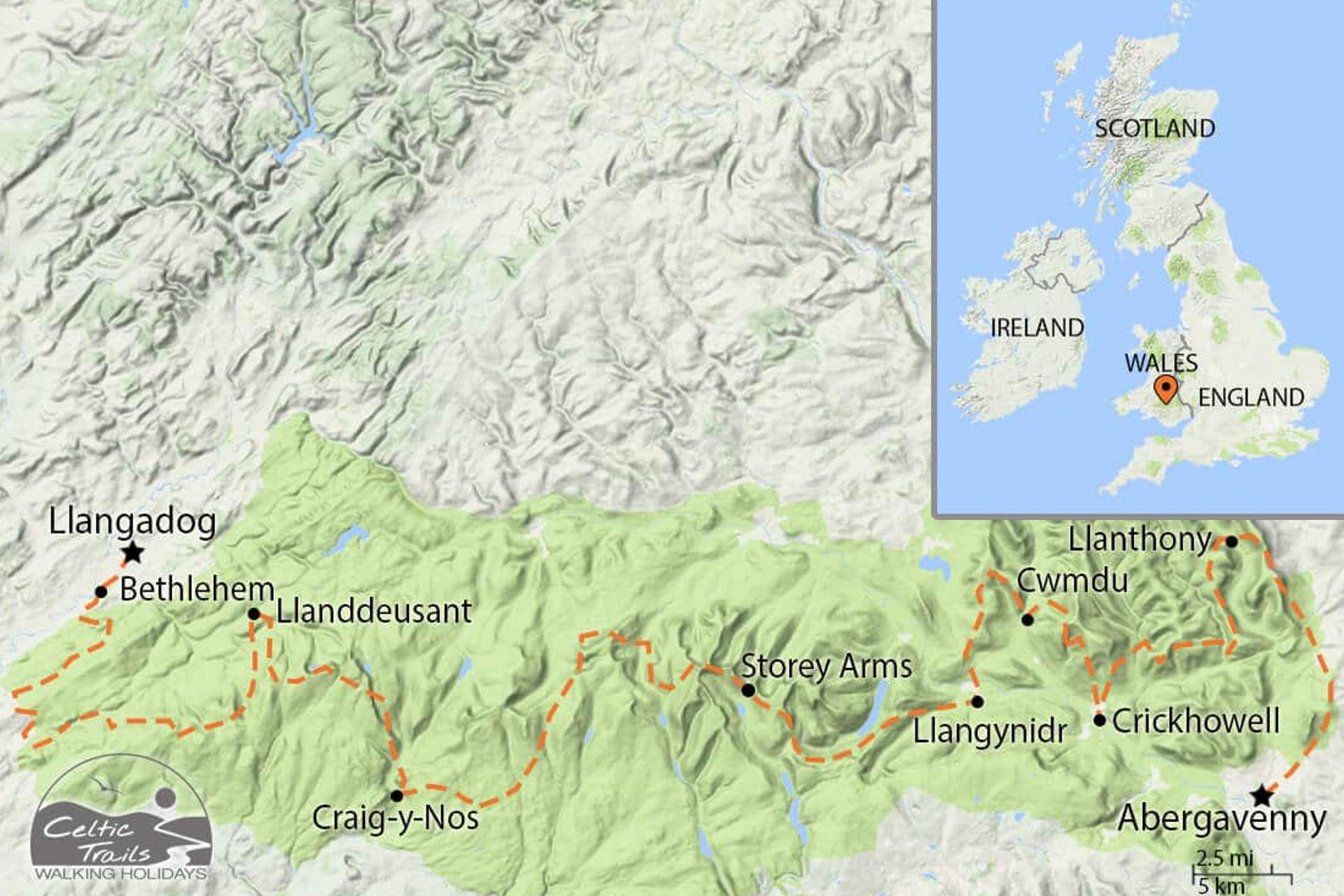 Beacons Way walk map