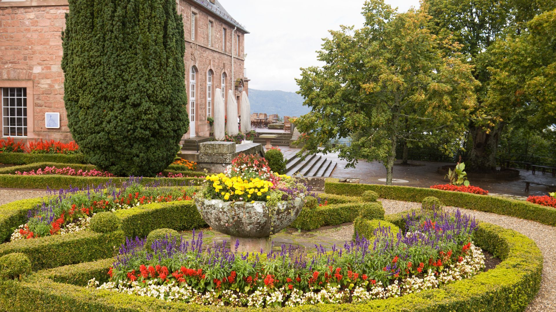 Formal gardens at Mont Sainte-Odile monastery